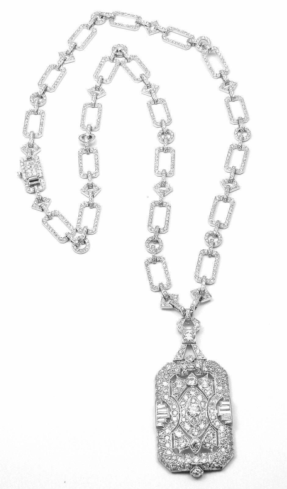French Art Deco Diamond Platinum Long Necklace 5