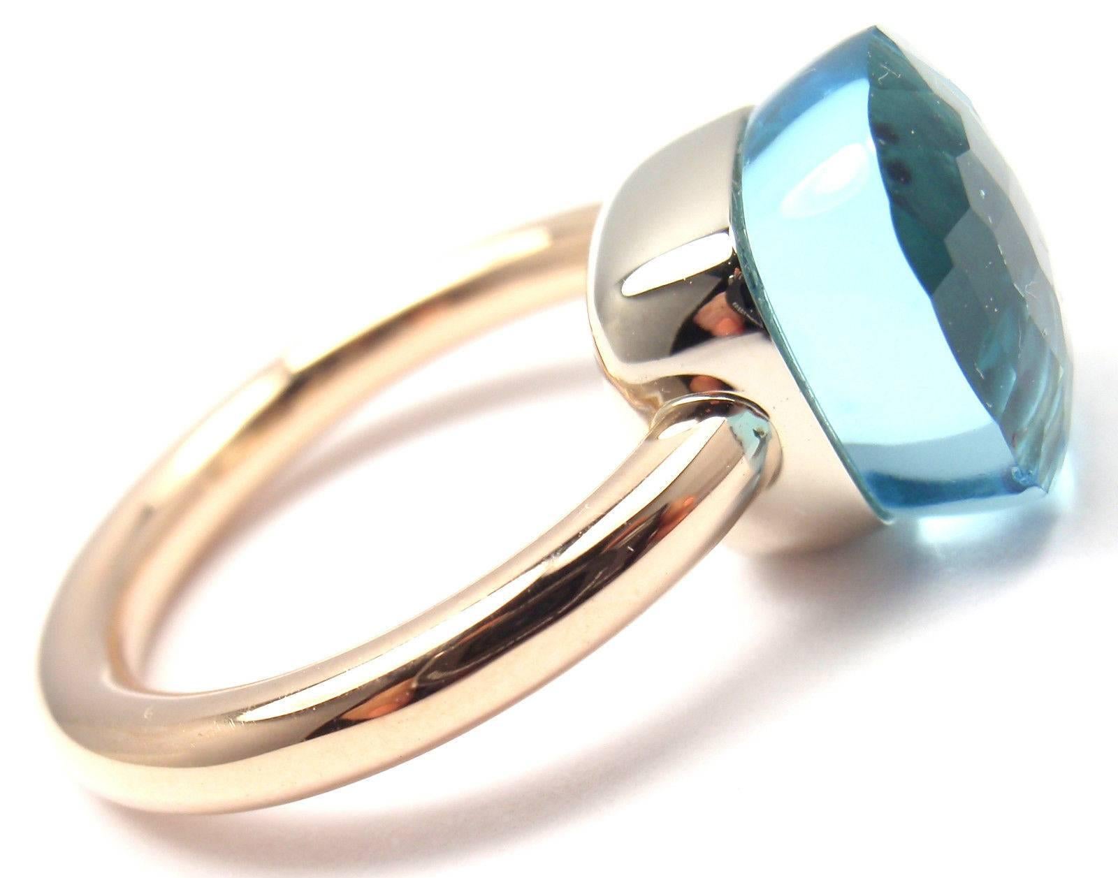 Pomellato Nudo Blue Topaz Two Color Gold Ring In New Condition In Holland, PA