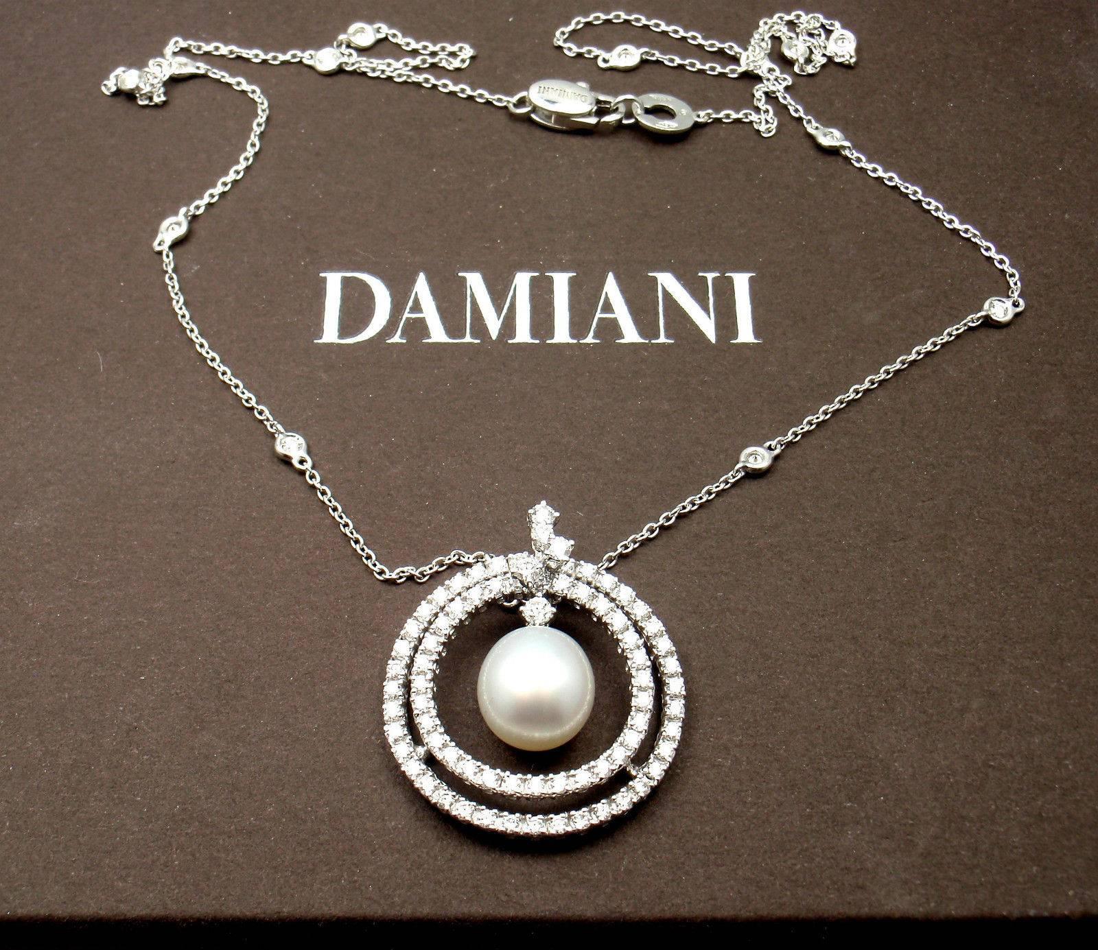 Damiani Pearl Diamond Gold Pendant Necklace 4