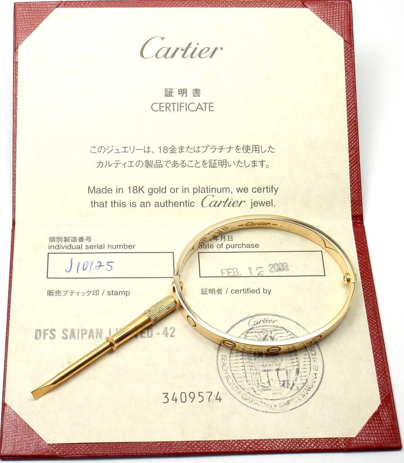 CARTIER Love Yellow Gold Bangle Bracelet Size 17 In New Condition In Holland, PA