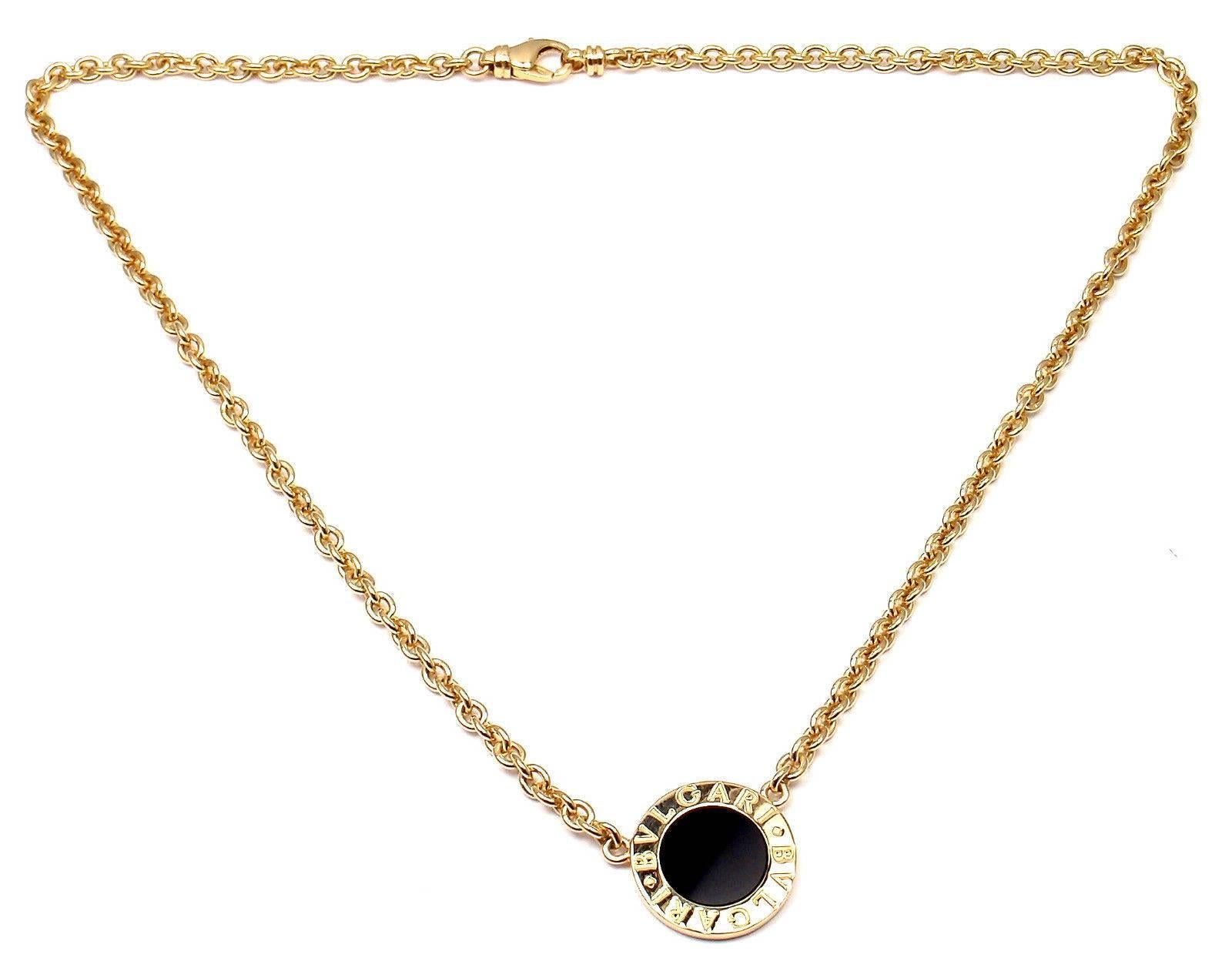 Bulgari Schwarzer Onyx Gold Anhänger Link Halskette 3
