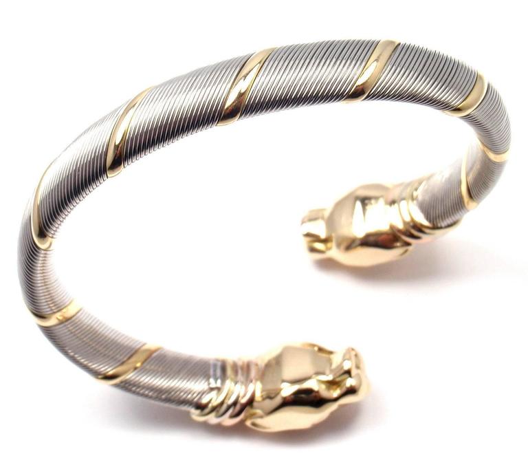 Cartier Panthere Stainless Steel Tricolor Gold Bangle Bracelet At 18k Tri Color Yellow White Pink Gold And Stainless Steel Panther Cartier Panthere Tricolor Bangle Bracelet