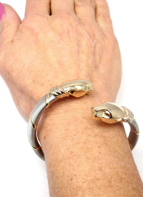 Bracelet Cartier Panthère en acier inoxydable et or tricolore sur 1stDibs | cartier  cougar bracelet