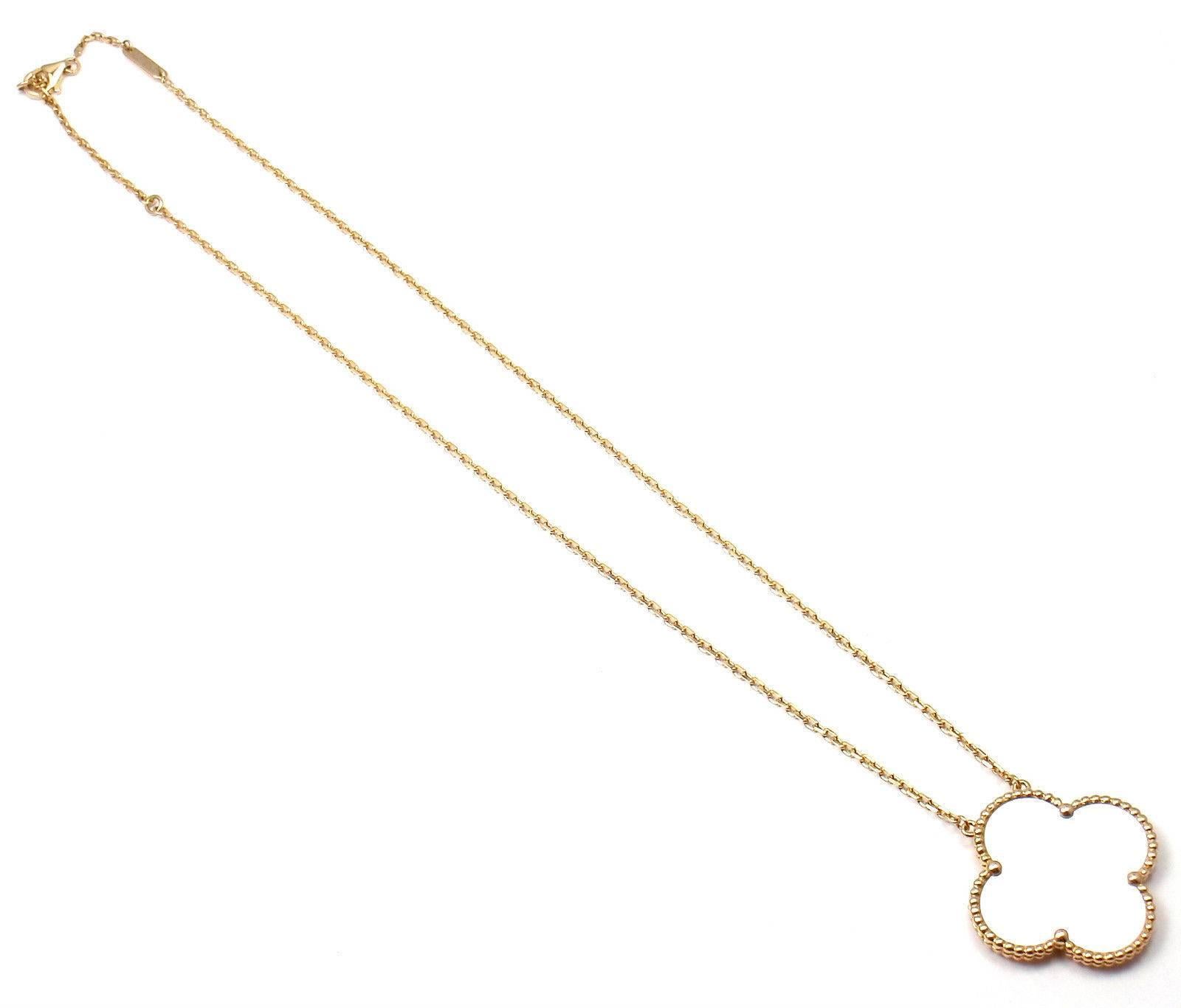 Van Cleef & Arpels Magic Alhambra Mother Of Pearl Gold Pendant Necklace In New Condition In Holland, PA