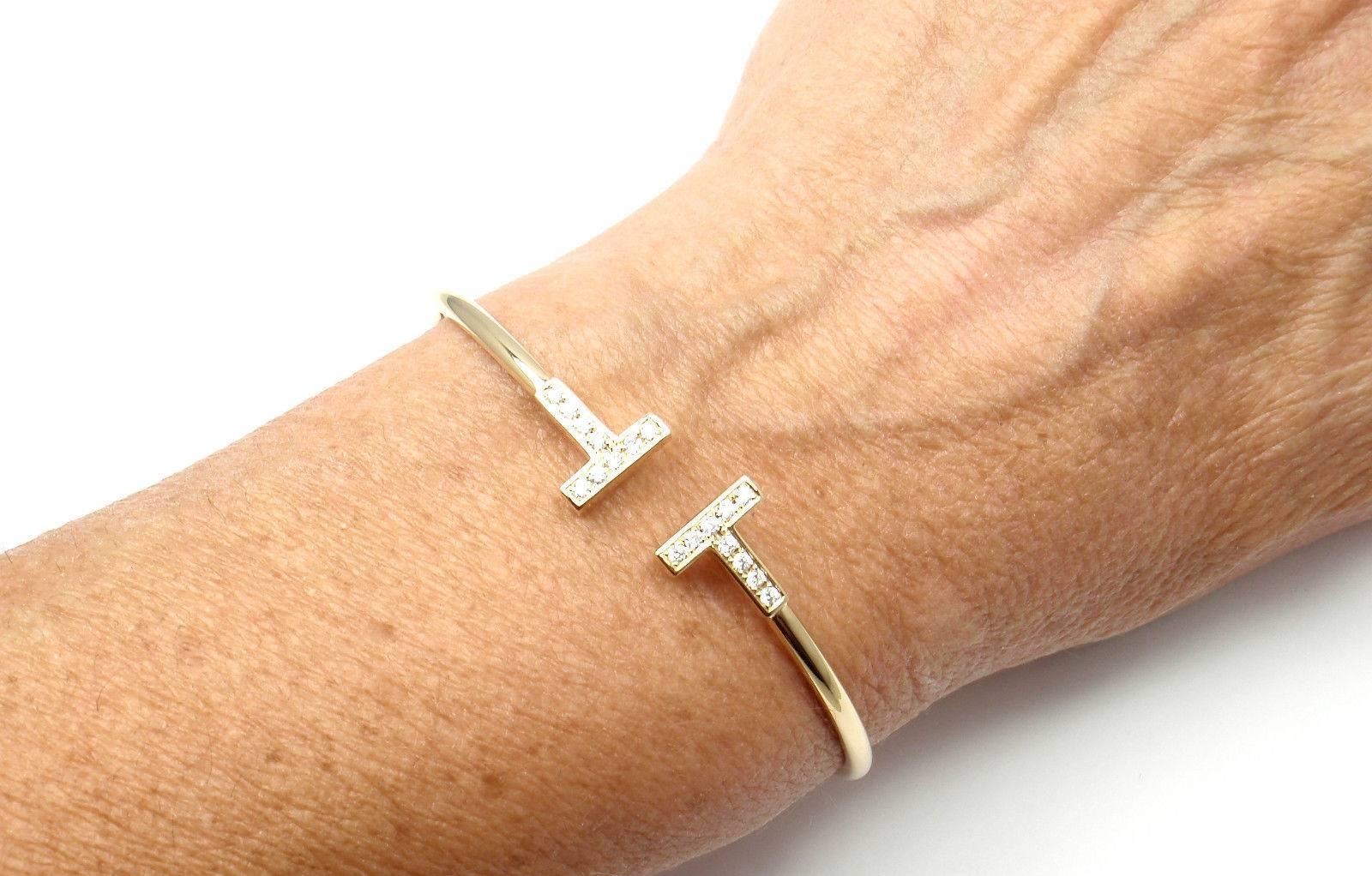 Women's or Men's  Tiffany & Co. Tiffany T Diamond Gold Wire Bangle Bracelet
