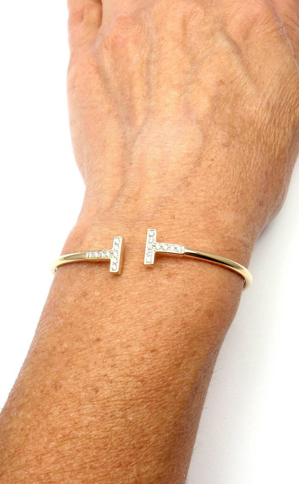 Tiffany & Co. Tiffany T Diamond Gold Wire Bangle Bracelet 1