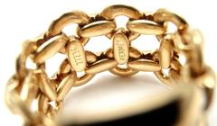 Hermes Diamond Gold H Wide Link Band Ring