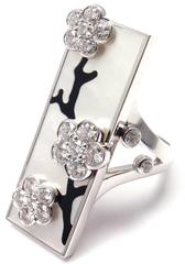 Van Cleef & Arpels Miroir des Eaux Onyx Pearl Diamond Flower Gold Ring