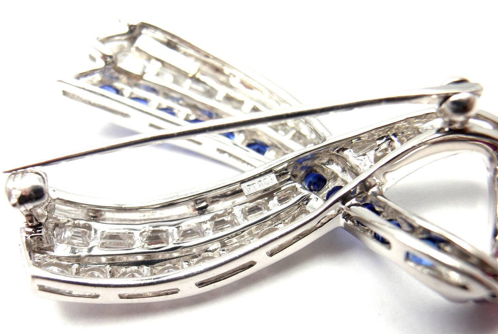 Broche à épingles Harry Winston American Ribbon Diamant Saphir Rubis Platine 4