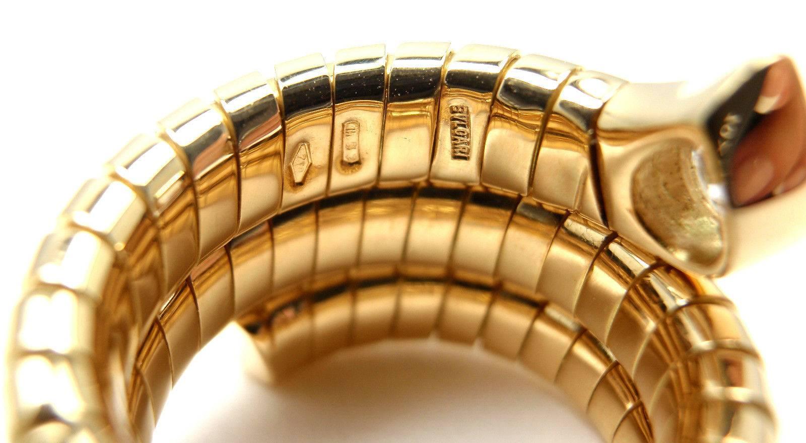 Bulgari Tubogas Coil Snake Diamond Gold Band Ring In New Condition In Holland, PA