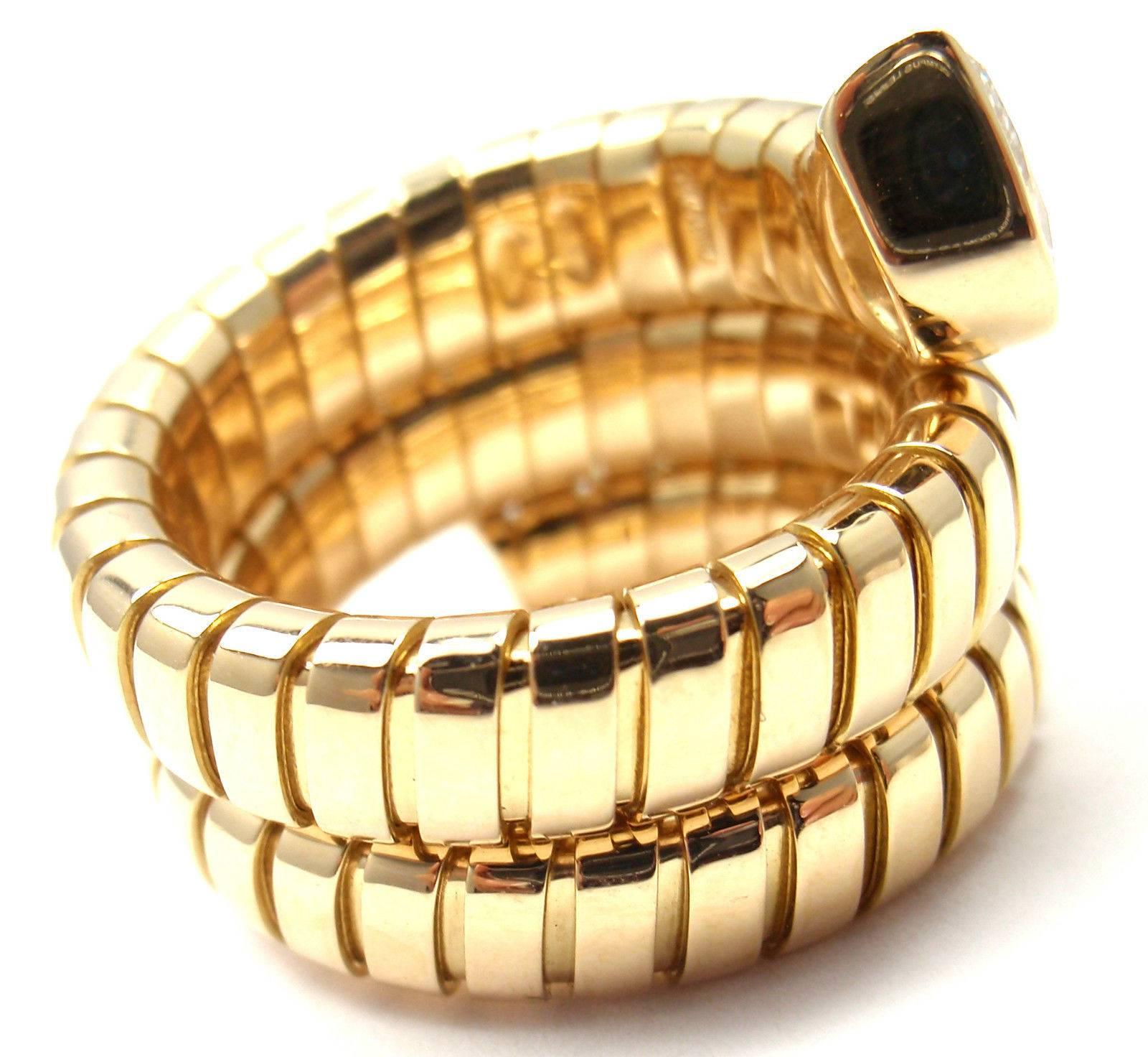 Women's or Men's Bulgari Tubogas Coil Snake Diamond Gold Band Ring