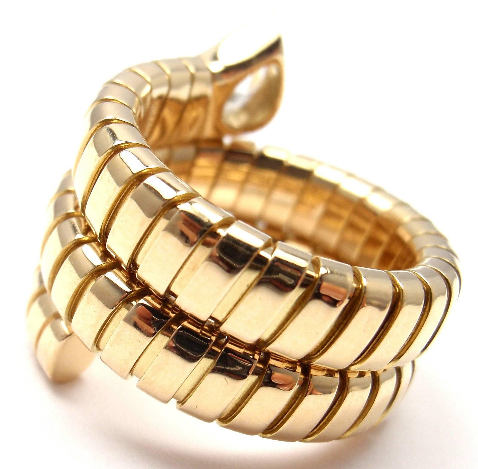 Bulgari Tubogas Coil Snake Diamond Gold Band Ring 2