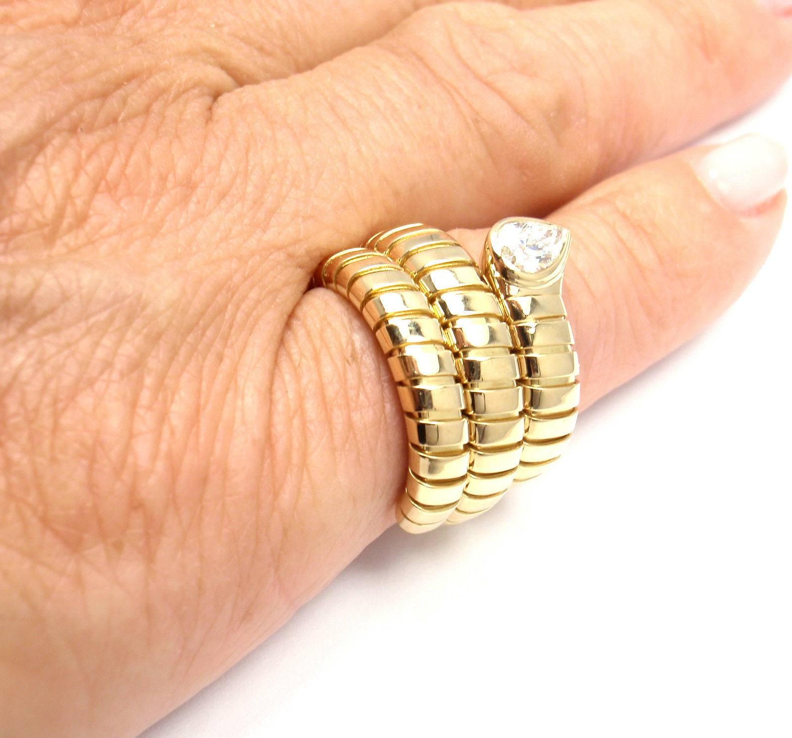 Bulgari Tubogas Coil Snake Diamond Gold Band Ring 3