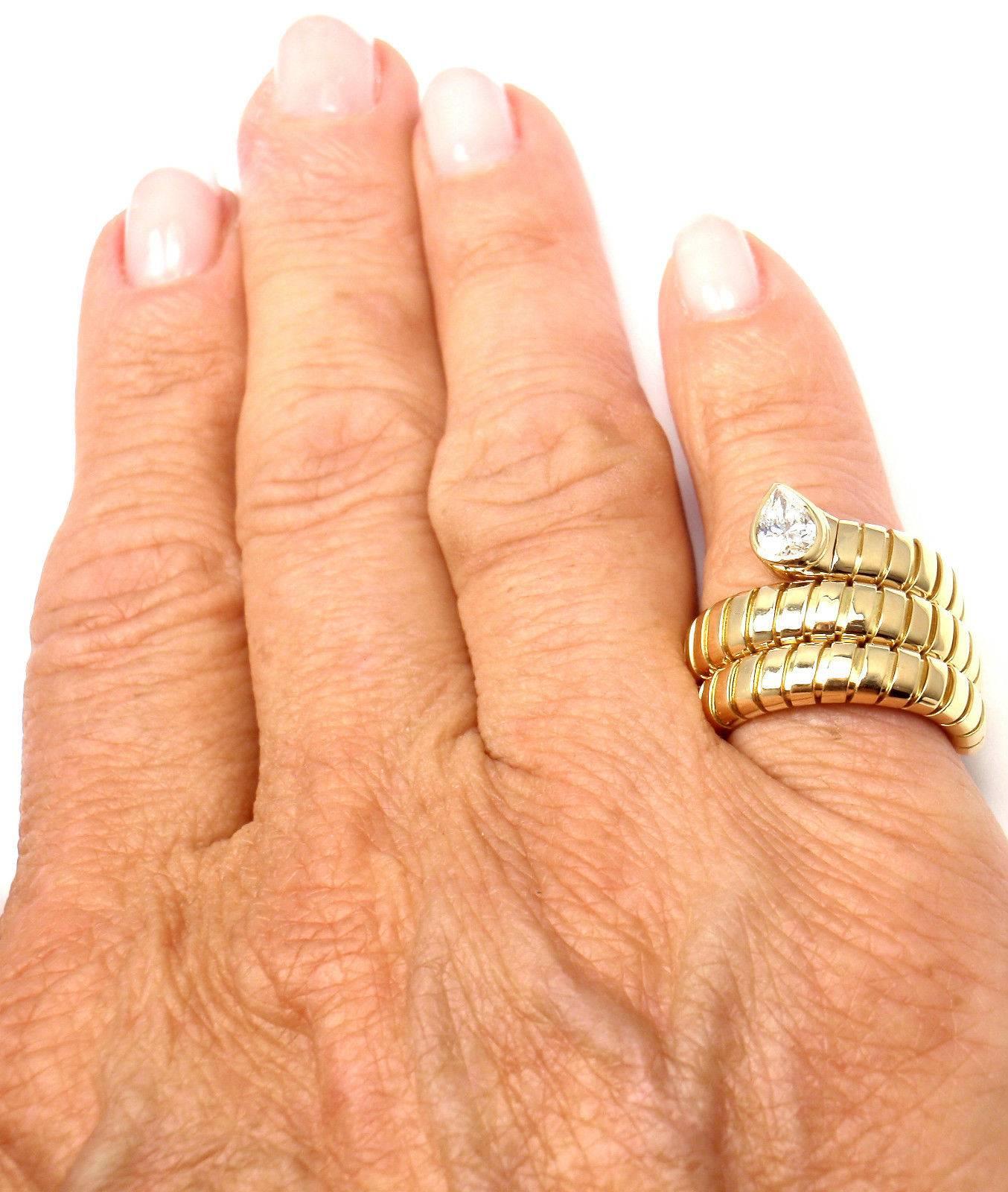 Bulgari Tubogas Coil Snake Diamond Gold Band Ring 1