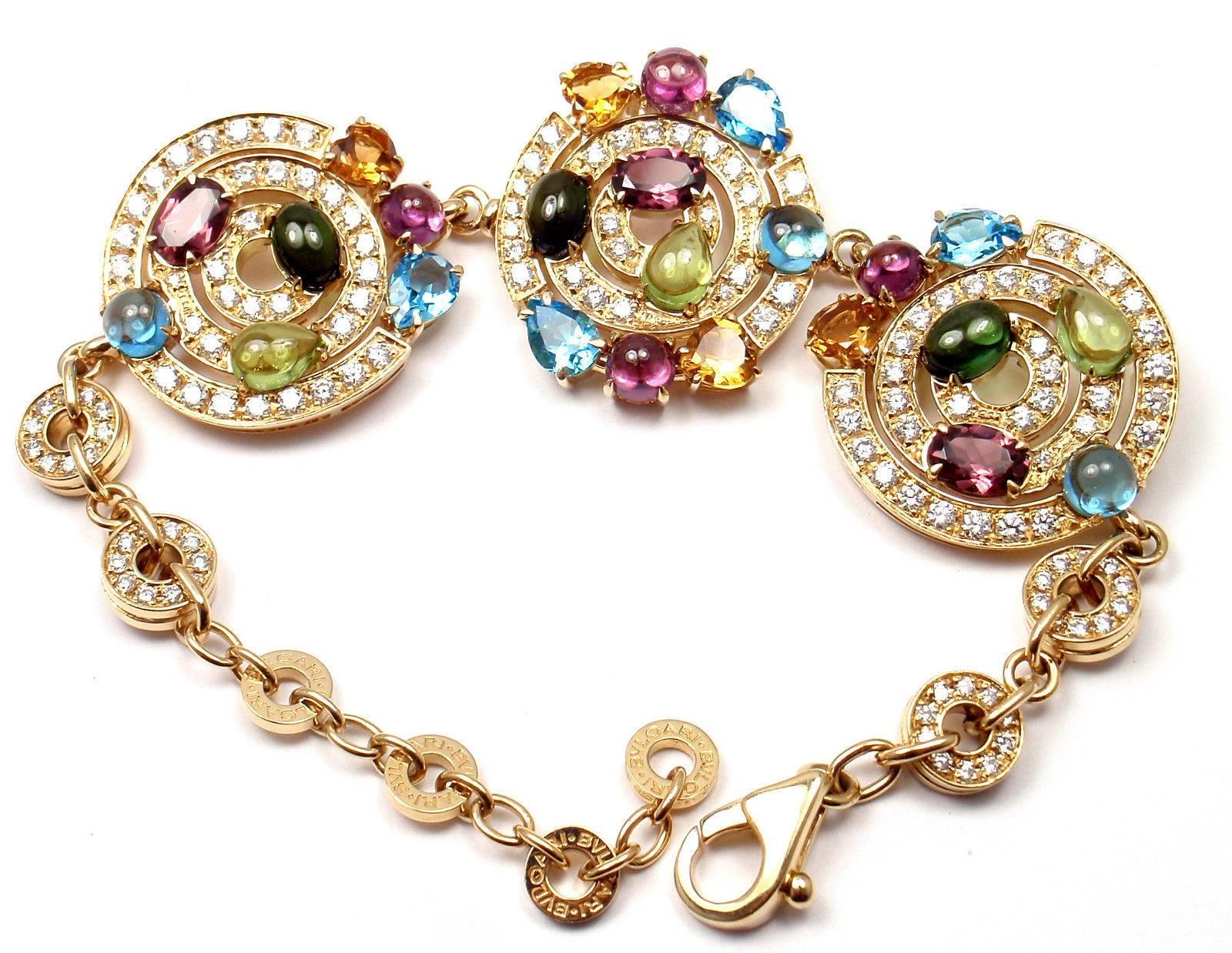 Women's or Men's Bulgari Astrale Amethyst Tourmaline Peridot Topaz Diamond Gold Bracelet