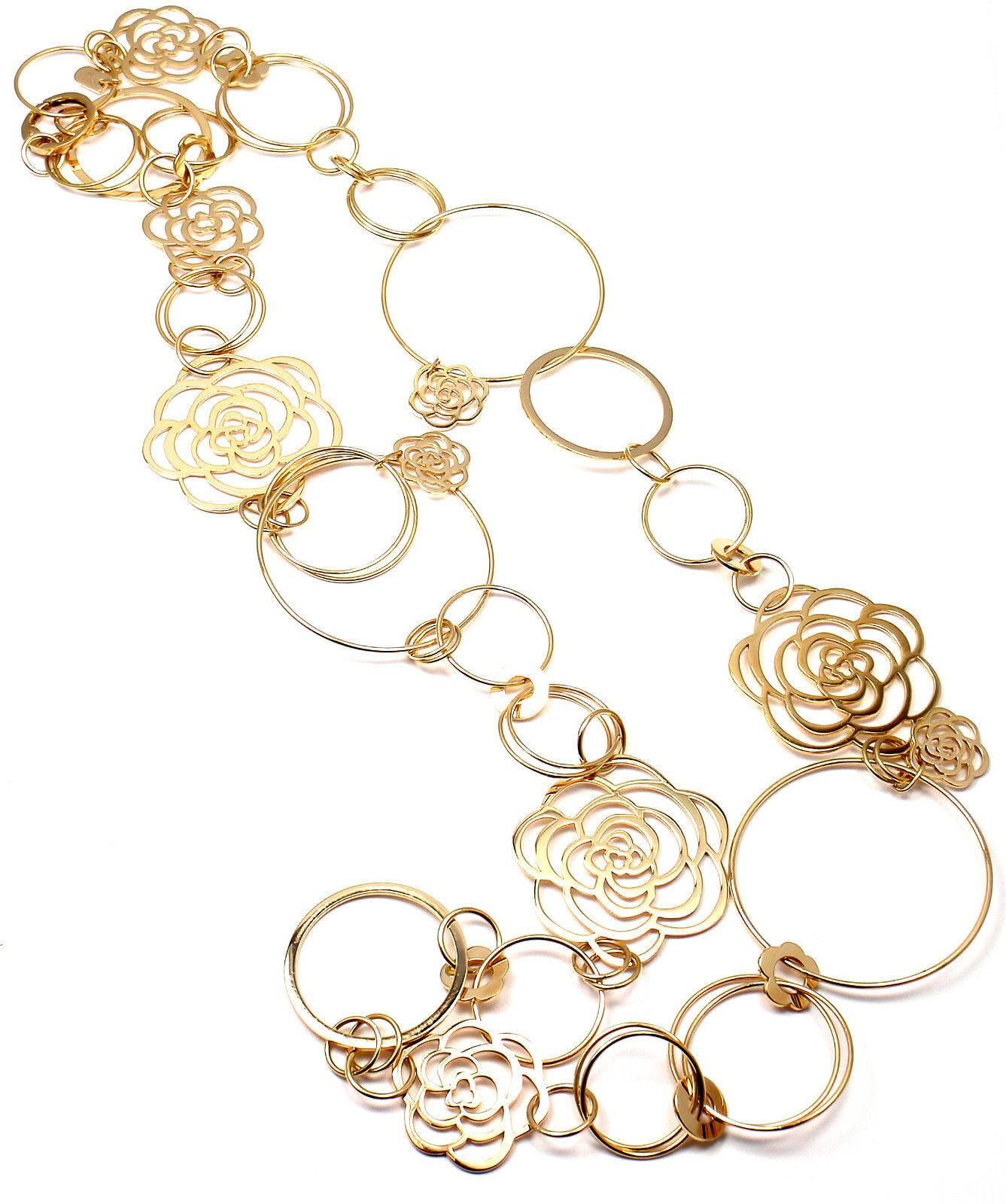 Chanel Long Link Camelia Flower Gold Sautoir Necklace In New Condition In Southampton, PA