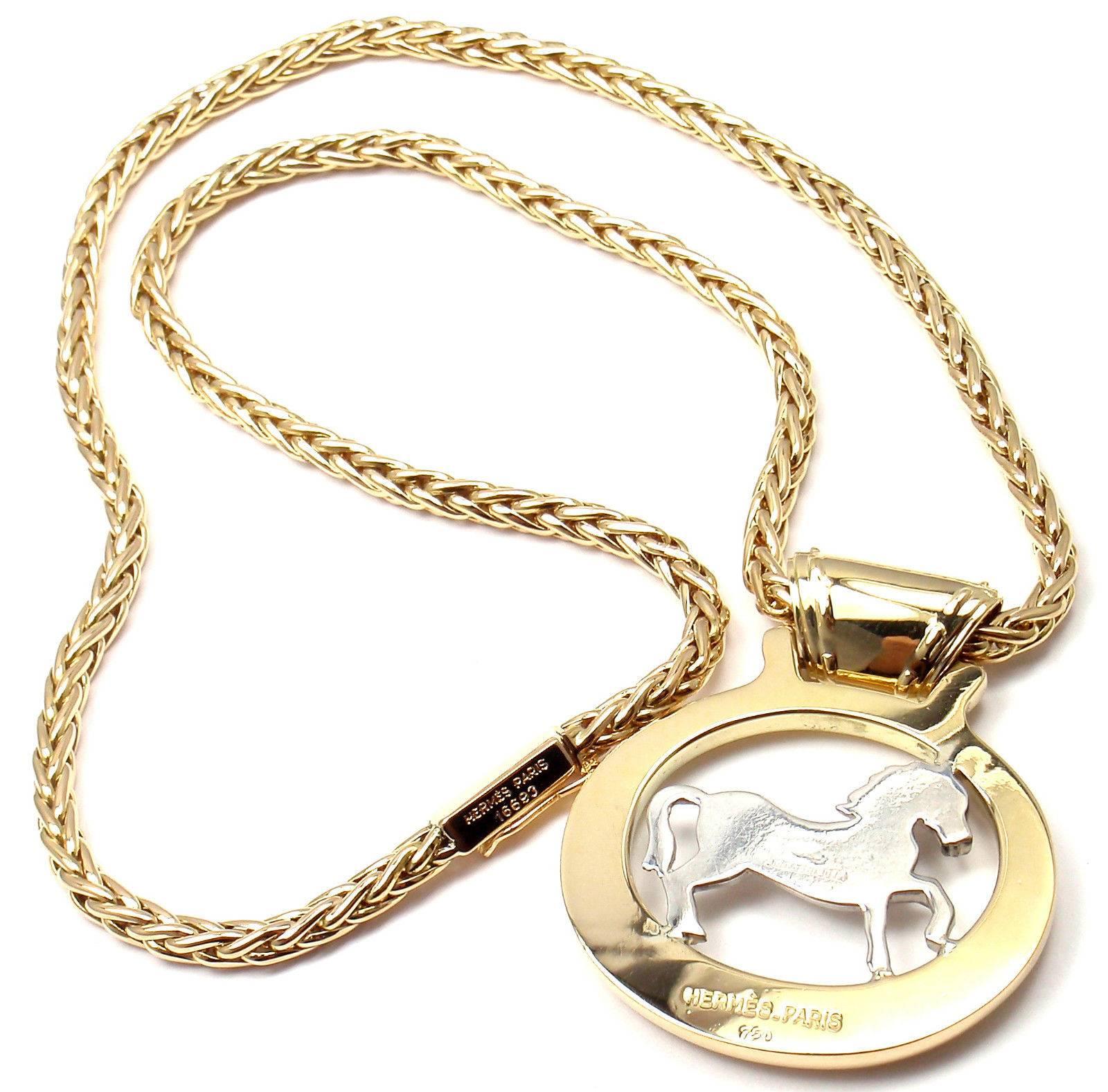 Hermes Two Color Gold Horse Pendant Necklace In New Condition In Holland, PA