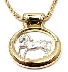 Hermes Two Color Gold Horse Pendant Necklace