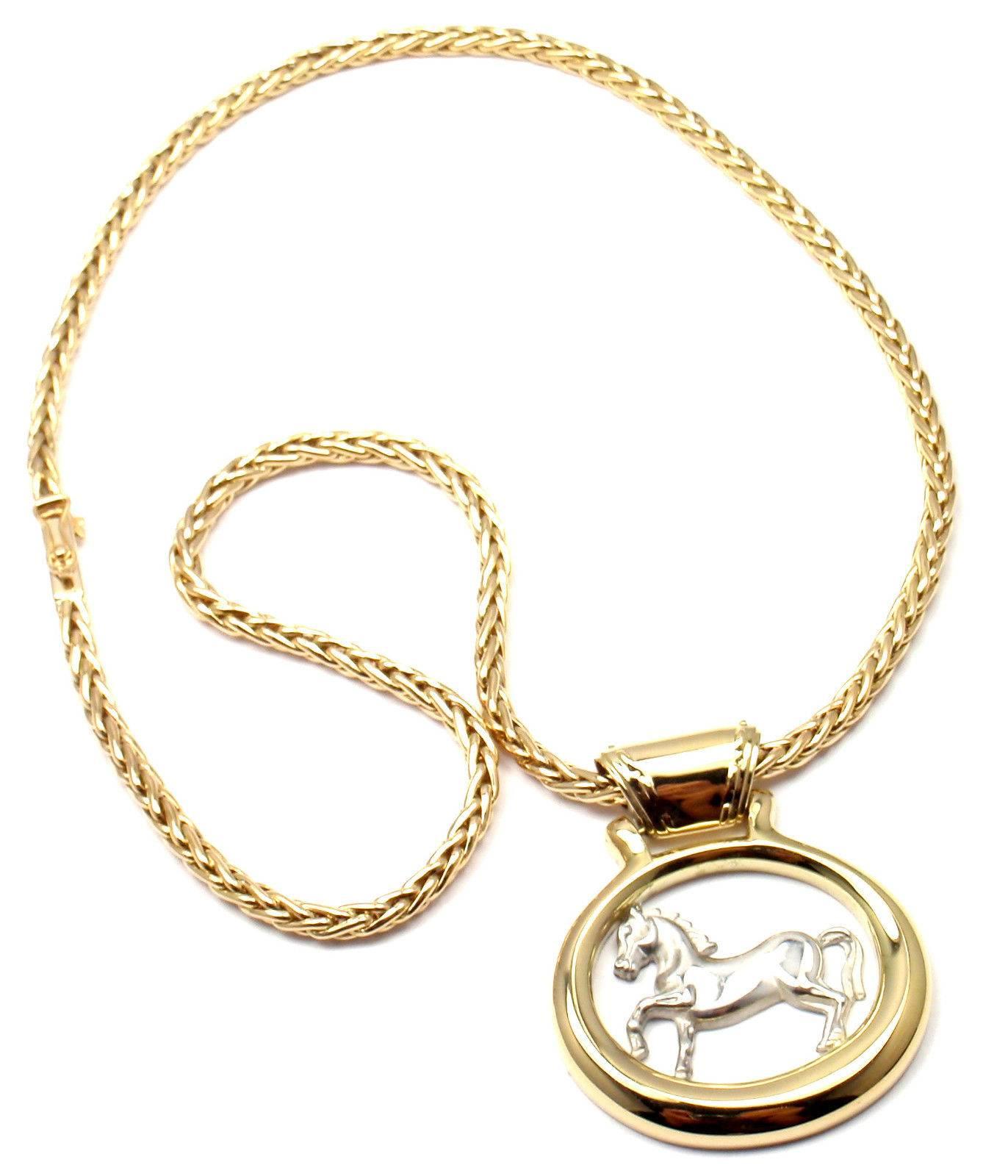 Women's or Men's Hermes Two Color Gold Horse Pendant Necklace