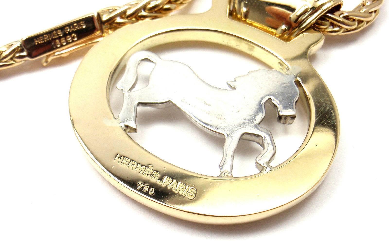 Hermes Two Color Gold Horse Pendant Necklace 1