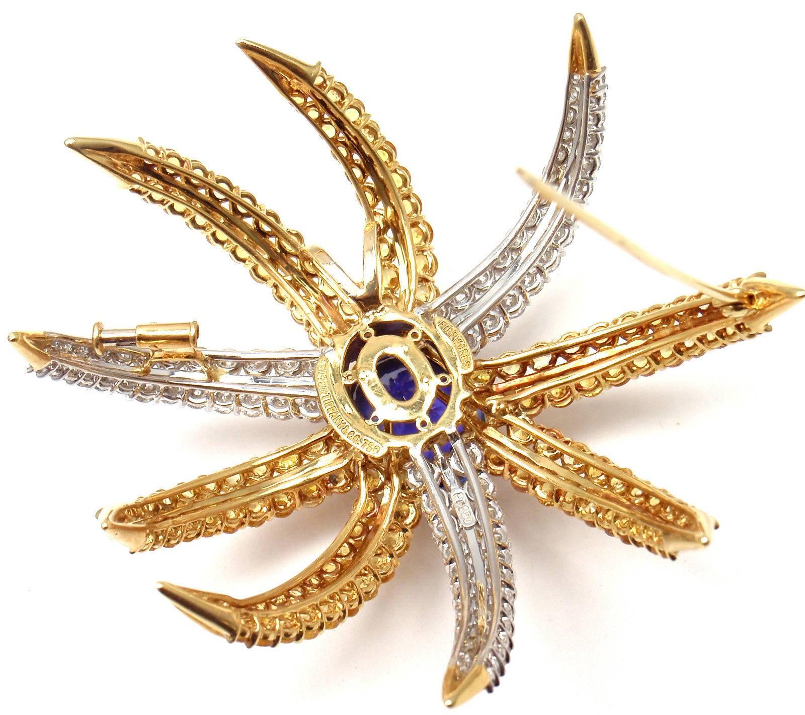 Tiffany & Co. Fireworks Sapphire Tanzanite Diamond Platinum Gold Pin Brooch 1