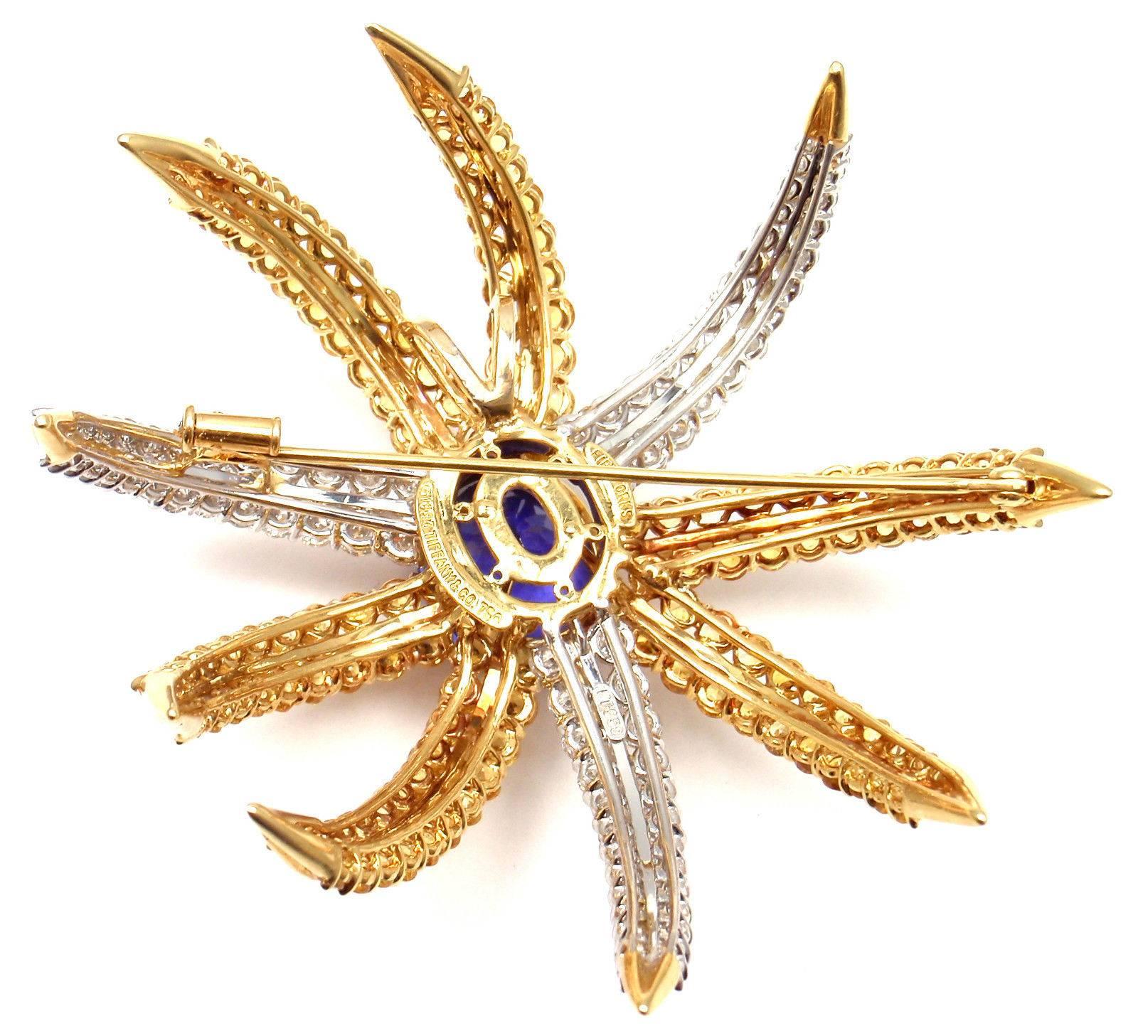 Tiffany & Co. Fireworks Sapphire Tanzanite Diamond Platinum Gold Pin Brooch 2