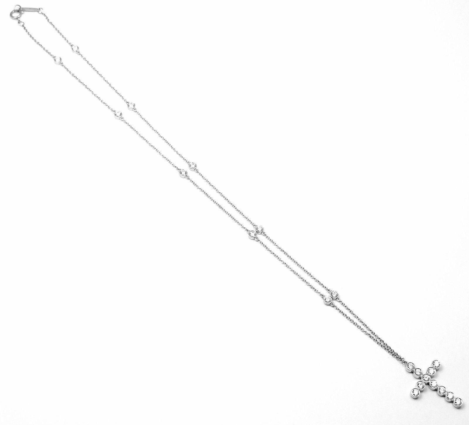 Women's or Men's Tiffany & Co. Jazz  Diamond Platinum Cross Pendant Necklace