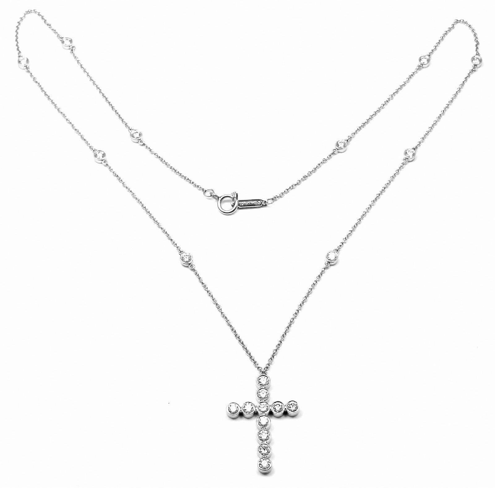 Tiffany & Co. Jazz  Diamond Platinum Cross Pendant Necklace In New Condition In Holland, PA