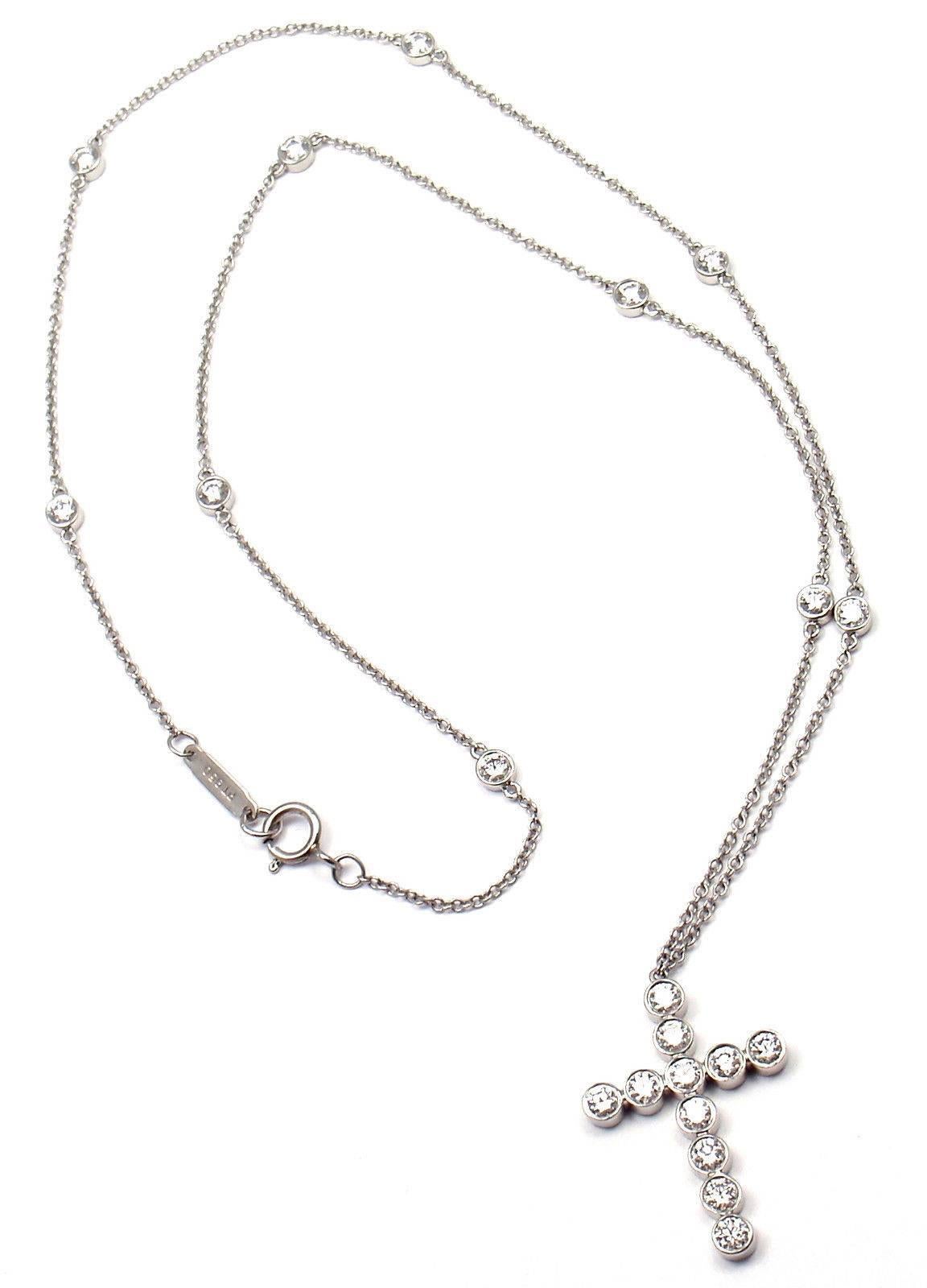 Tiffany & Co. Jazz  Diamond Platinum Cross Pendant Necklace 1