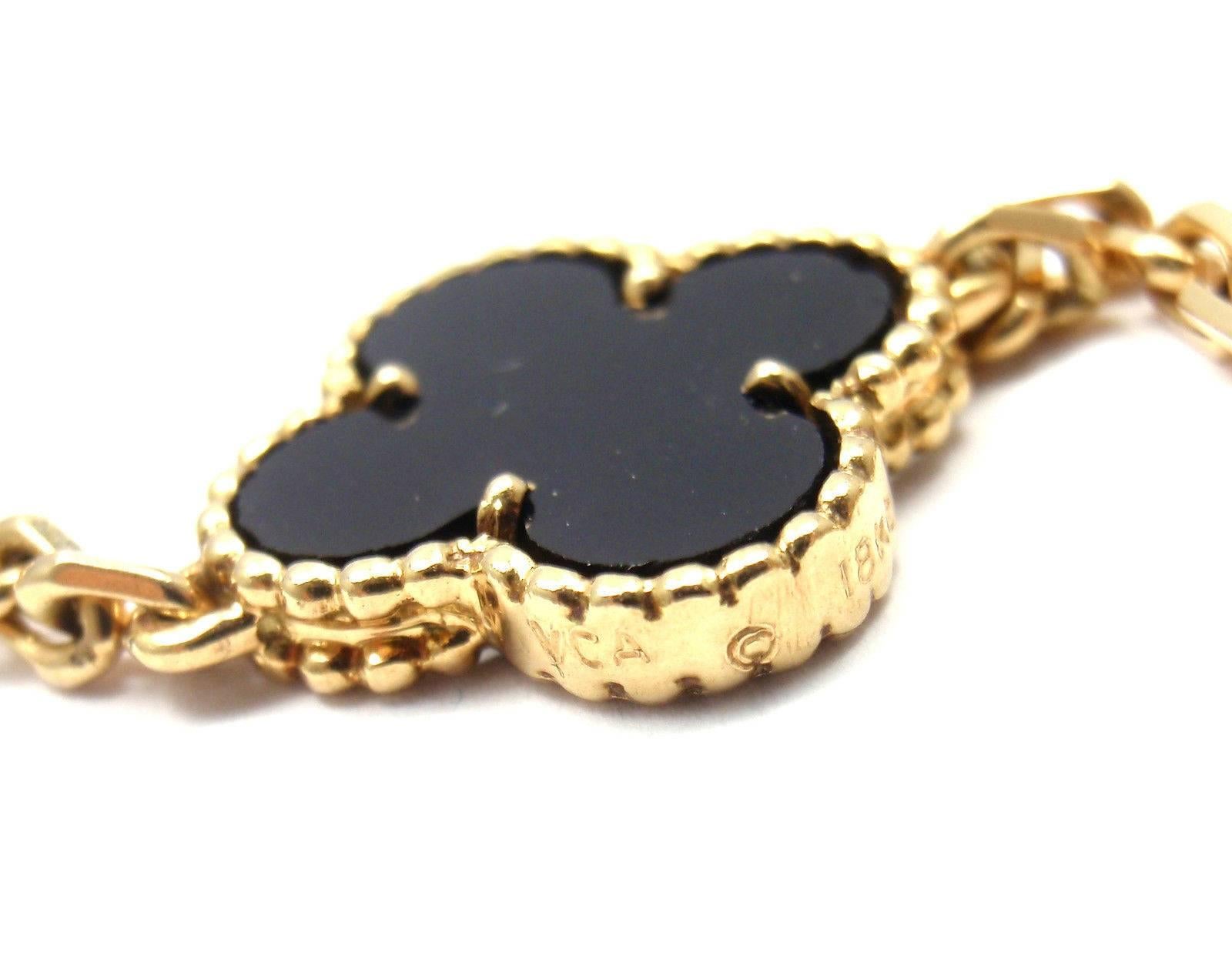 Women's or Men's Van Cleef & Arpels Vintage Alhambra Twenty-Motif Black Onyx Gold Necklace