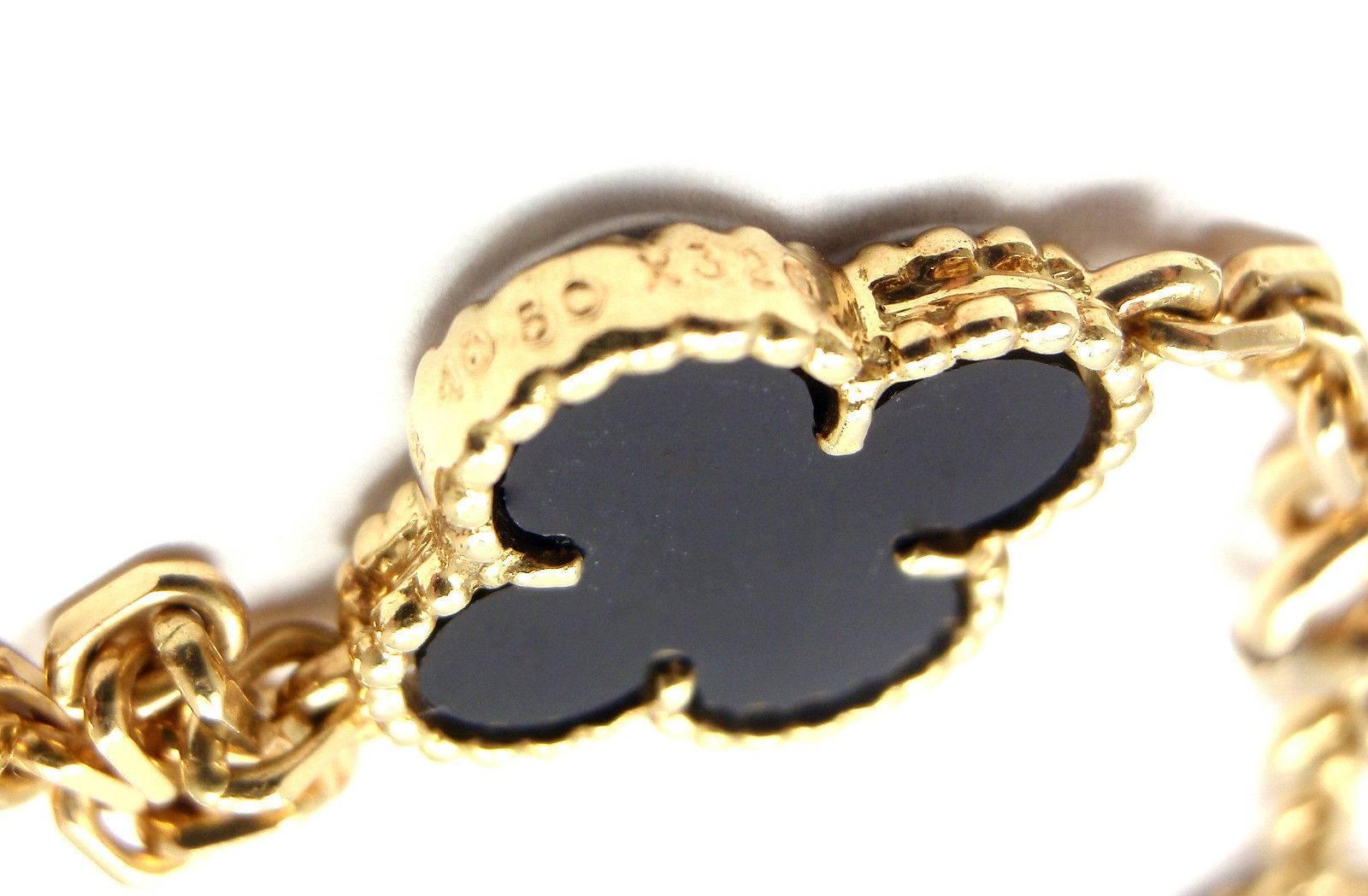 Van Cleef & Arpels Vintage Alhambra Twenty-Motif Black Onyx Gold Necklace In New Condition In Southampton, PA