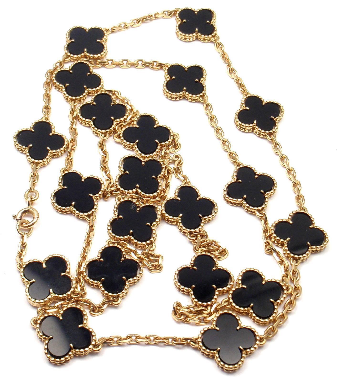 Van Cleef & Arpels Vintage Alhambra Twenty-Motif Black Onyx Gold Necklace 1
