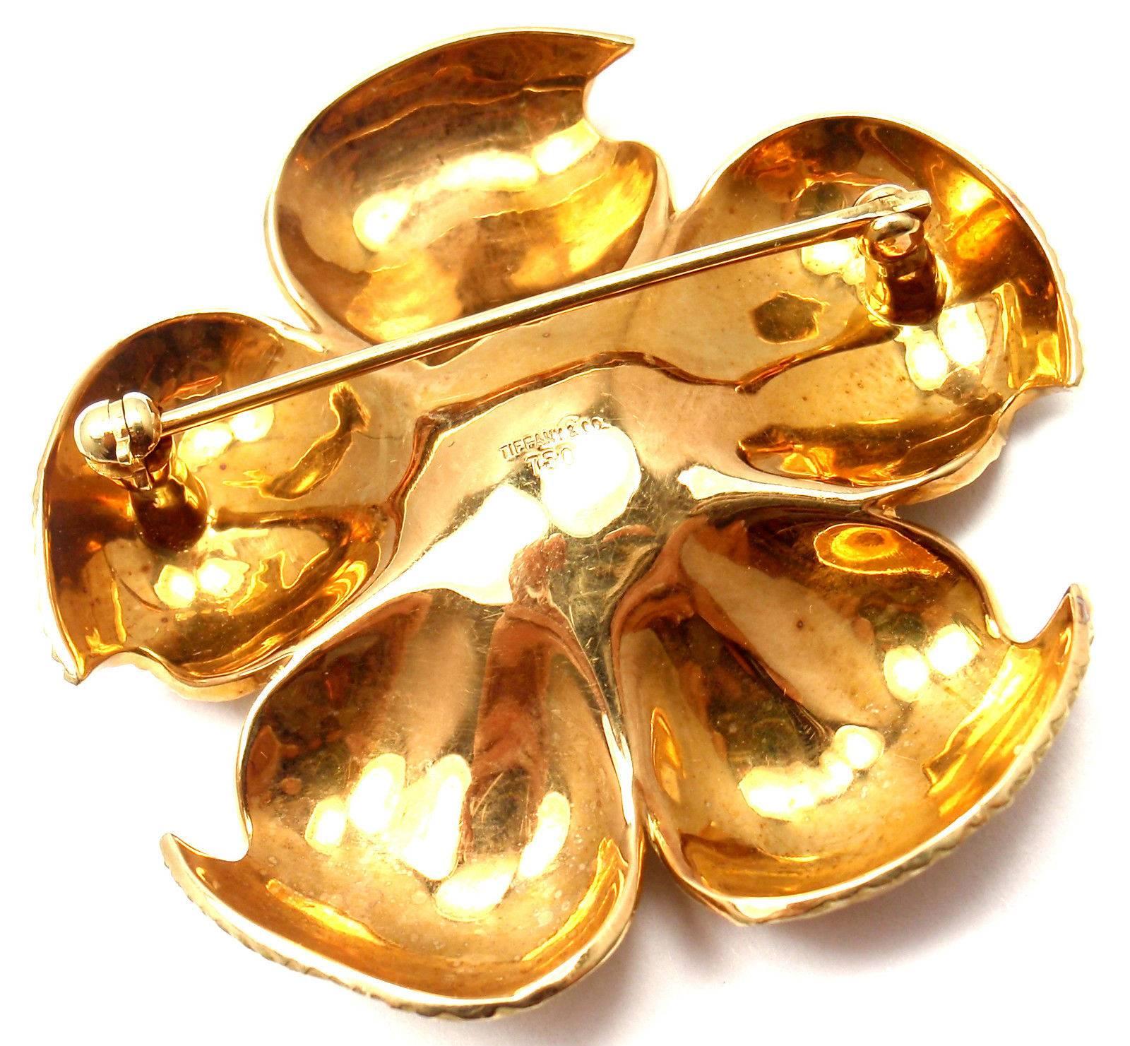 Tiffany & Co. Diamond Gold Dogwood Flower Pin Brooch 1