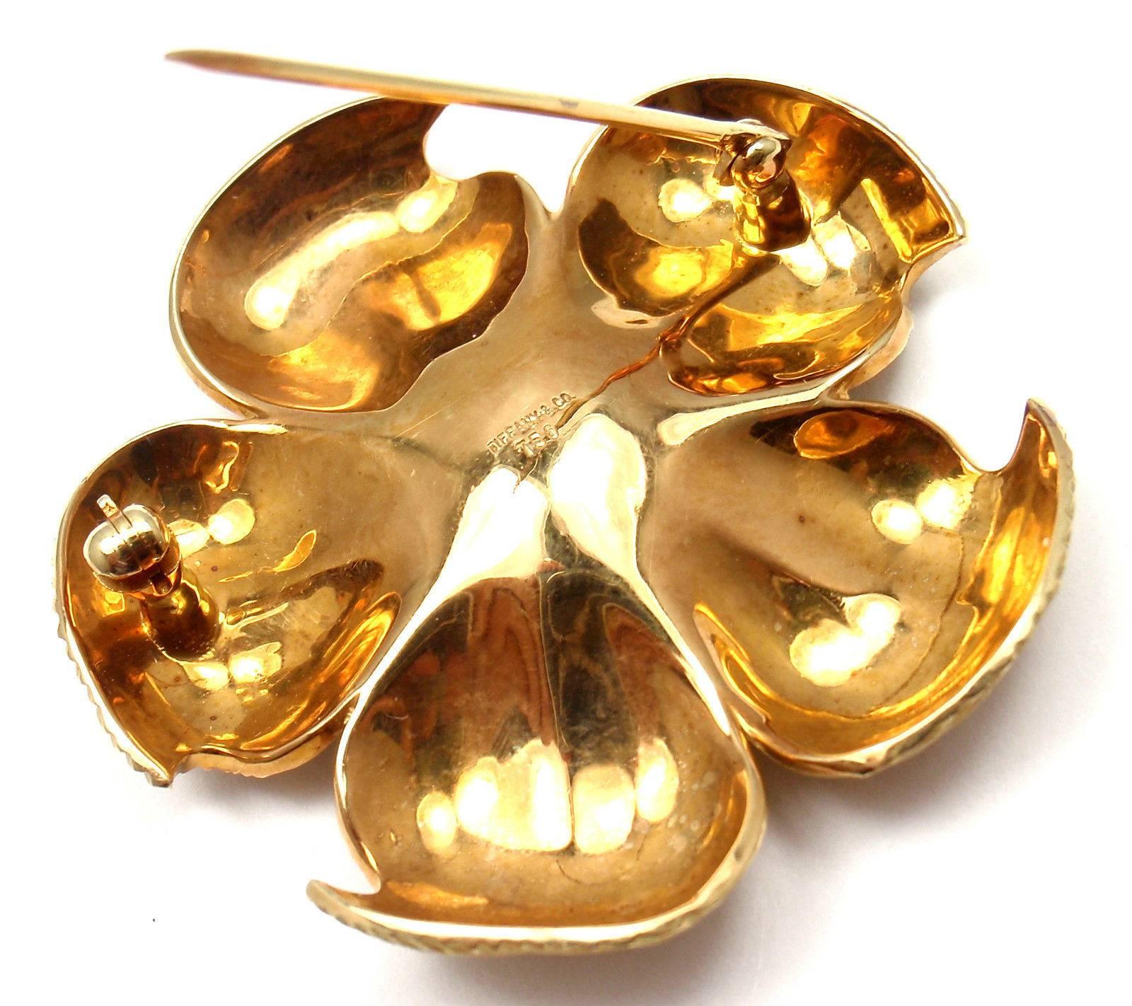 Tiffany & Co. Diamond Gold Dogwood Flower Pin Brooch In New Condition In Holland, PA