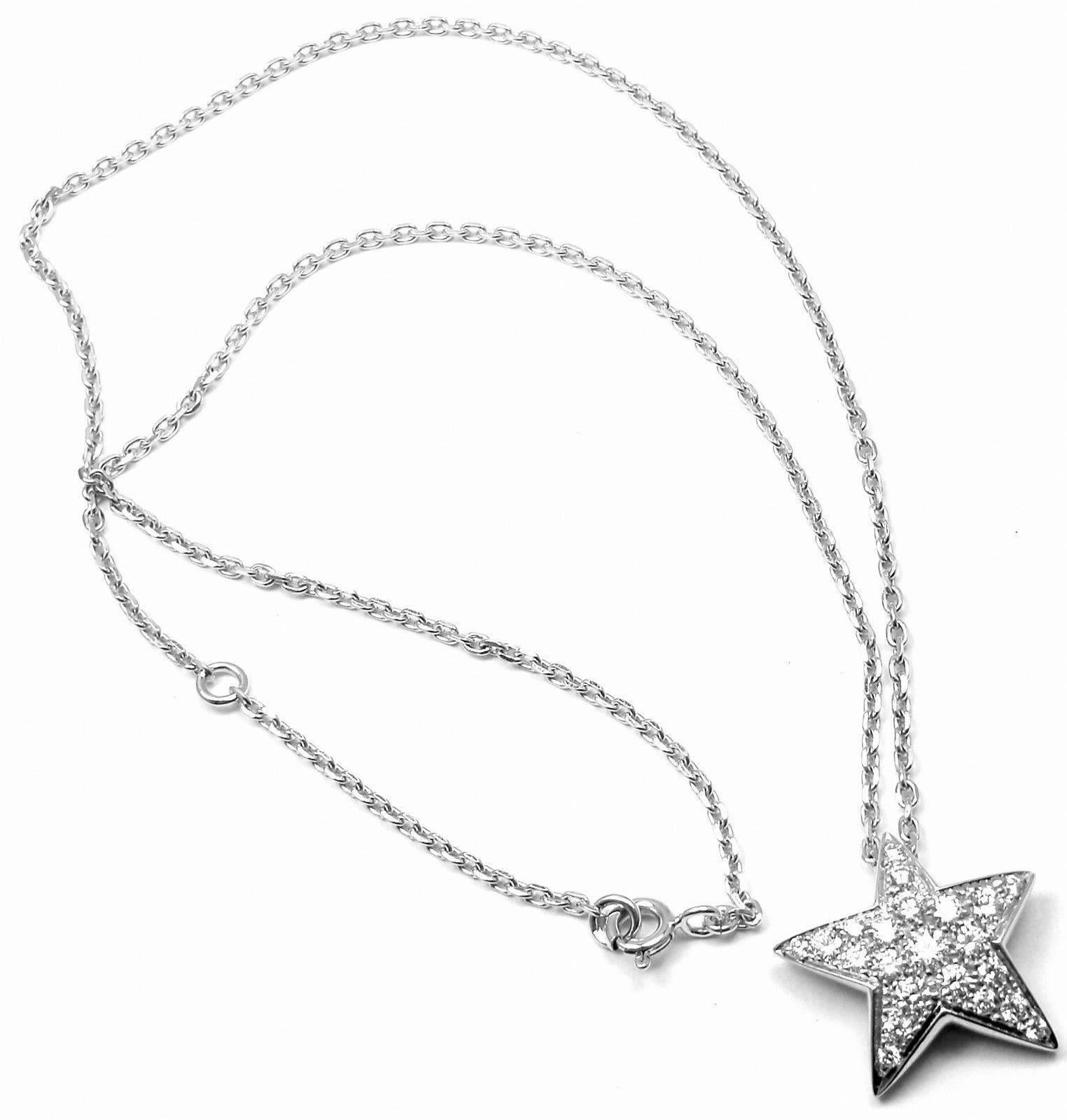 18k White Gold Diamond Comete Large Star Pendant Necklace by Chanel.
With 22 Diamonds, VVS1 Clarity, F Color. Total Diamond Weight: .80CT. 

Details:
Length: 16