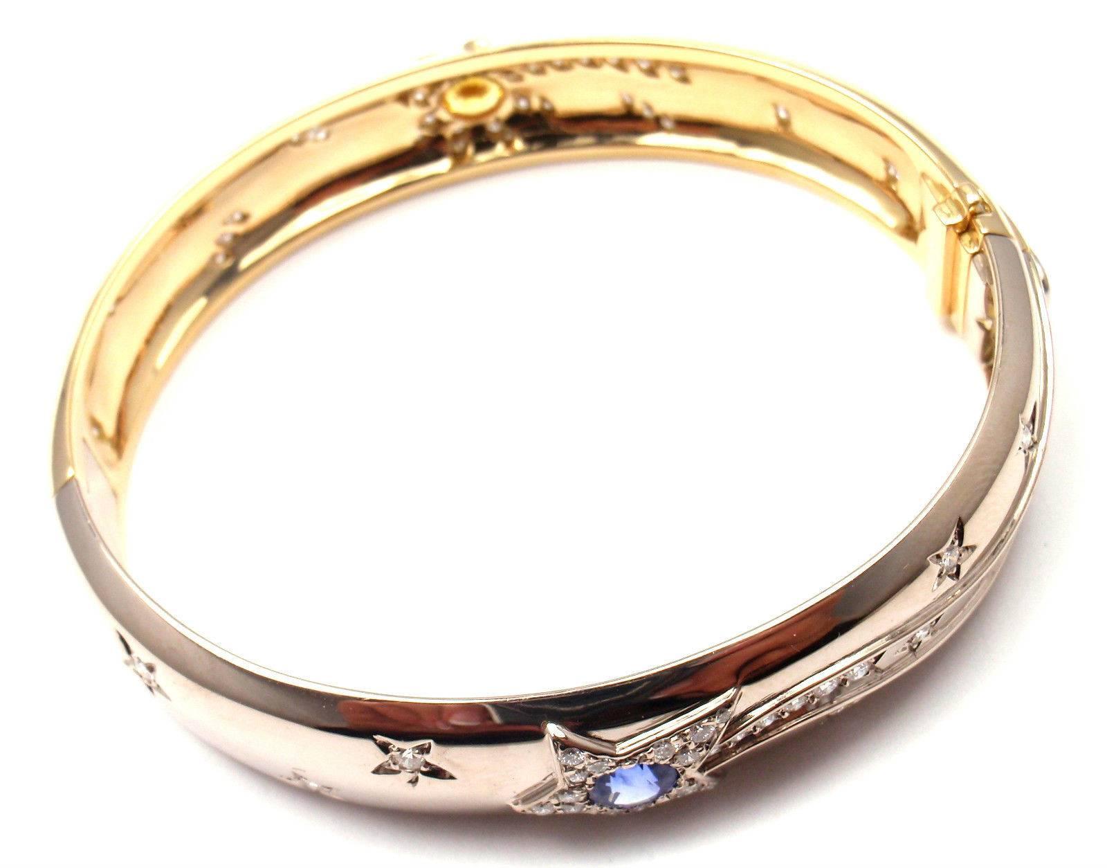 Chanel Comet Sapphire Diamond Two Color Gold Bangle Bracelet 2