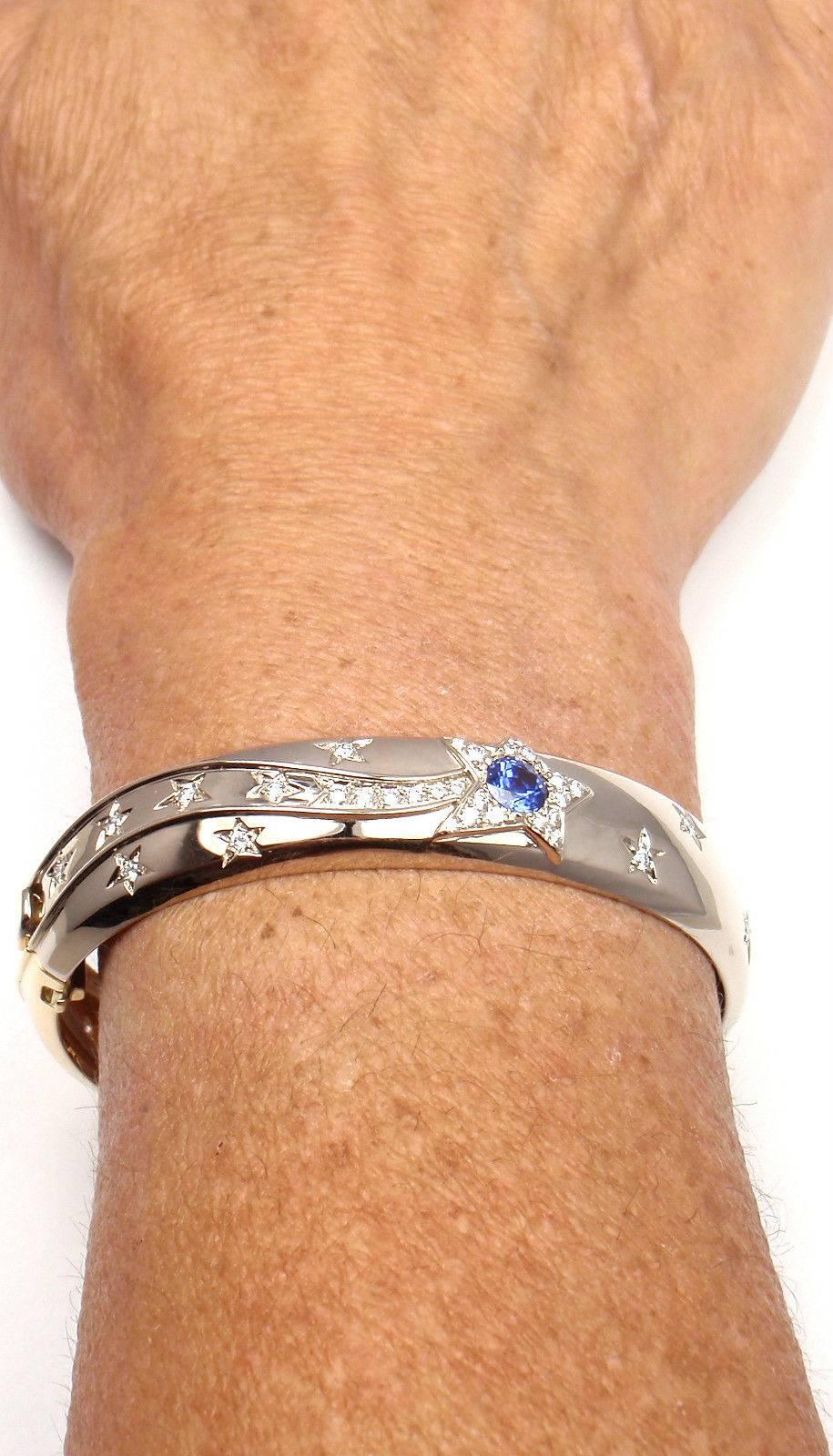 Chanel Comet Sapphire Diamond Two Color Gold Bangle Bracelet In New Condition In Holland, PA