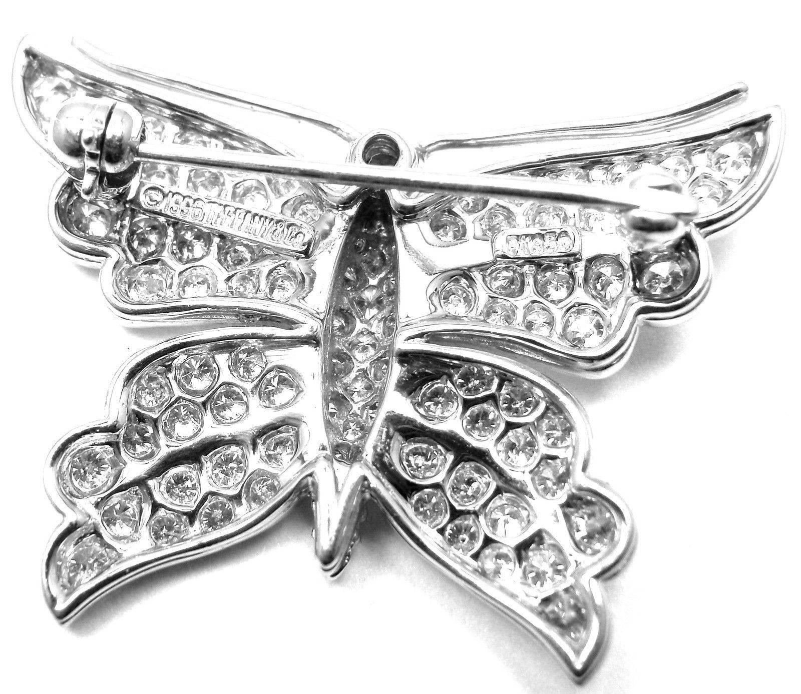 Tiffany & Co. Diamond Platinum Butterfly Pin Brooch In New Condition For Sale In Holland, PA