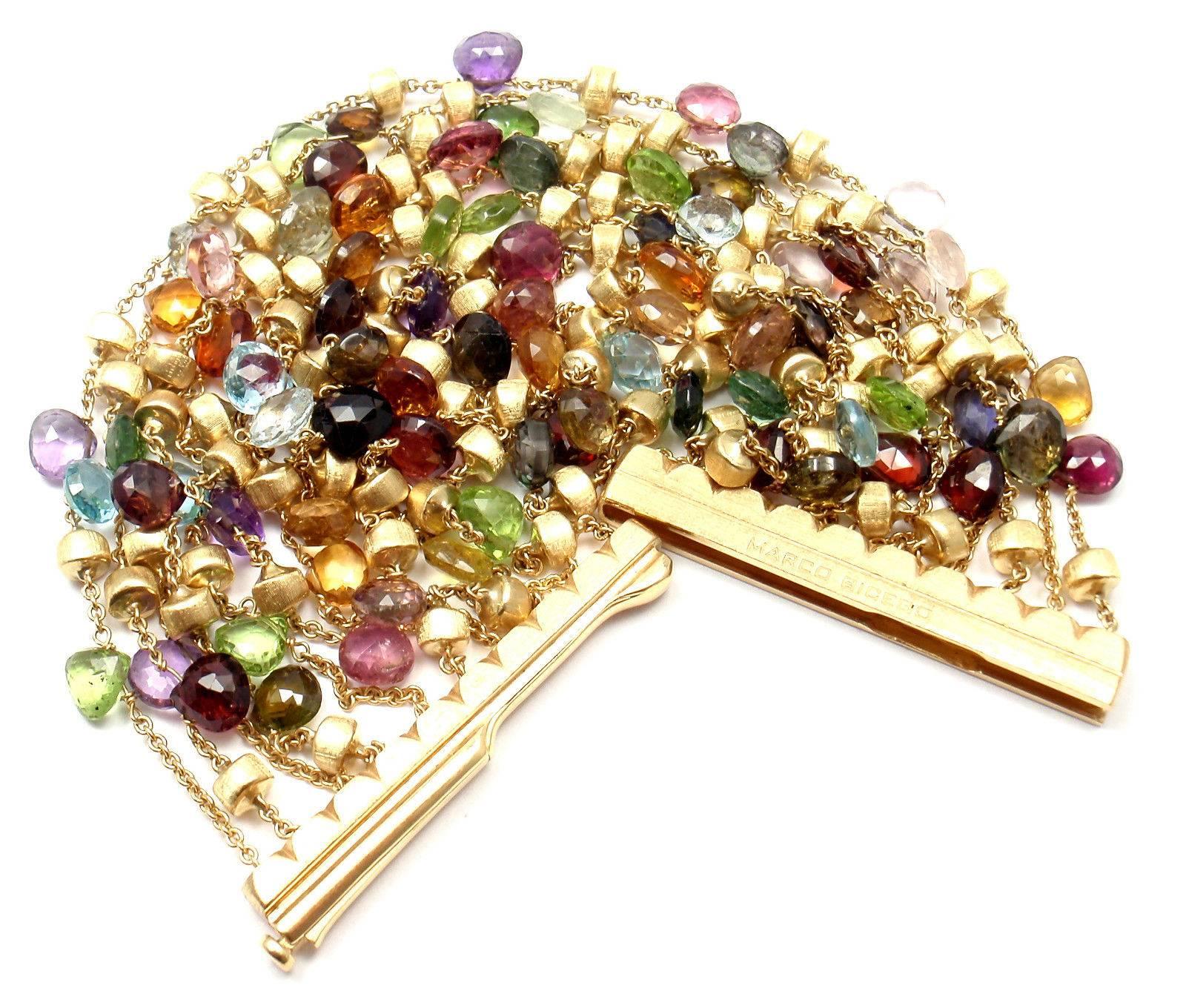 Marco Bicego Paradise Multicolor Gemstone 10 Strand Gold Bracelet In New Condition In Holland, PA