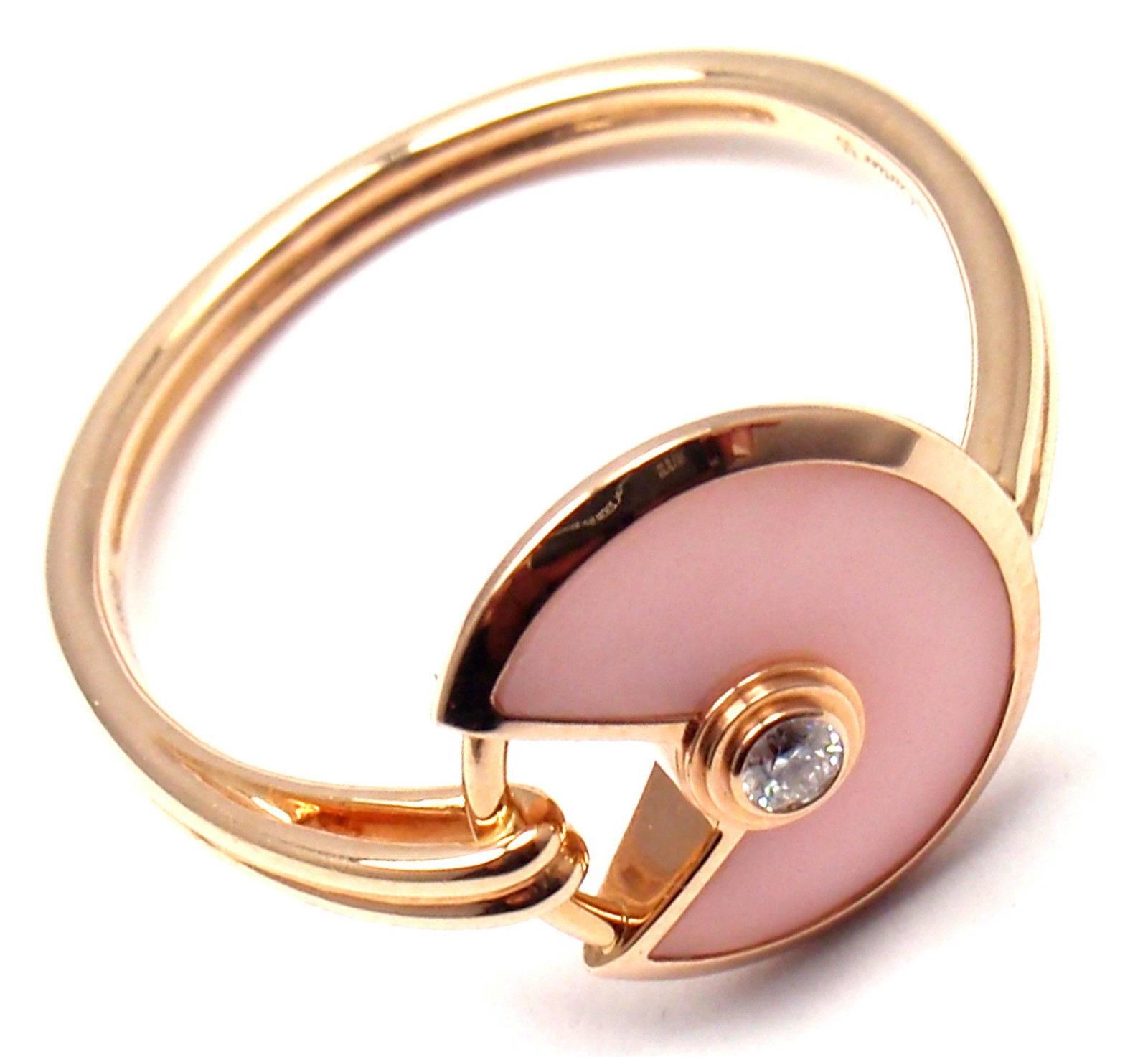 Women's or Men's Cartier Amulette de Cartier Pink Opal Diamond Gold Ring