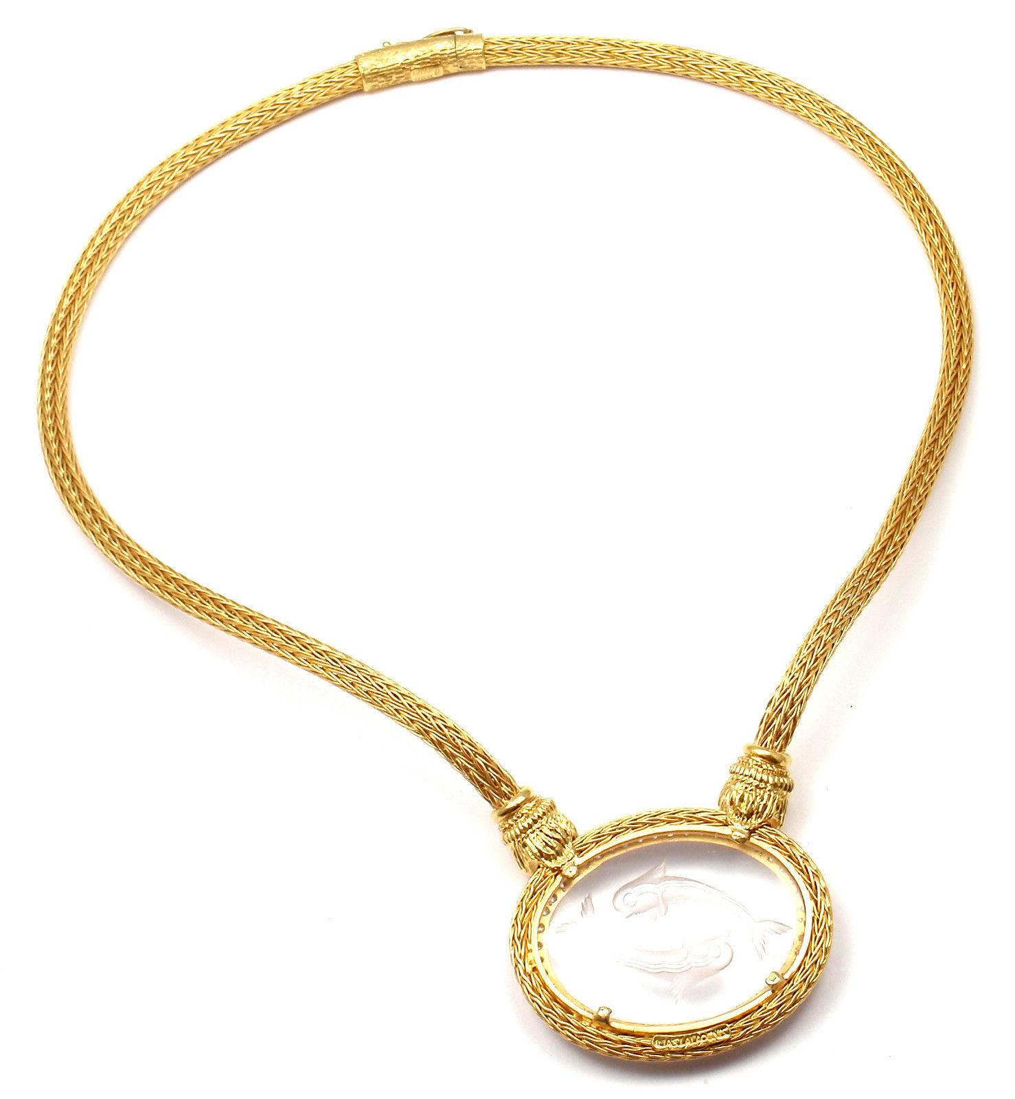 Ilias Lalaounis Greece Rock Crystal Diamond Gold Dolphin Necklace In New Condition In Southampton, PA