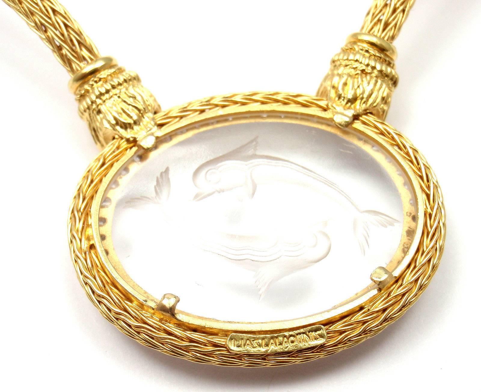 Women's or Men's Ilias Lalaounis Greece Rock Crystal Diamond Gold Dolphin Necklace