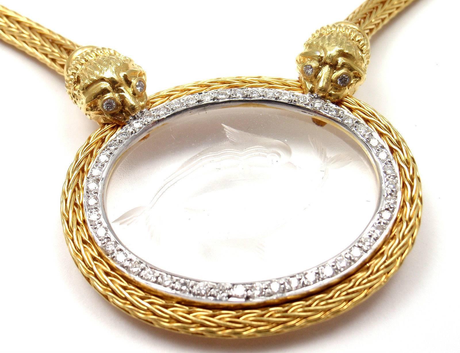 Ilias Lalaounis Greece Rock Crystal Diamond Gold Dolphin Necklace 3