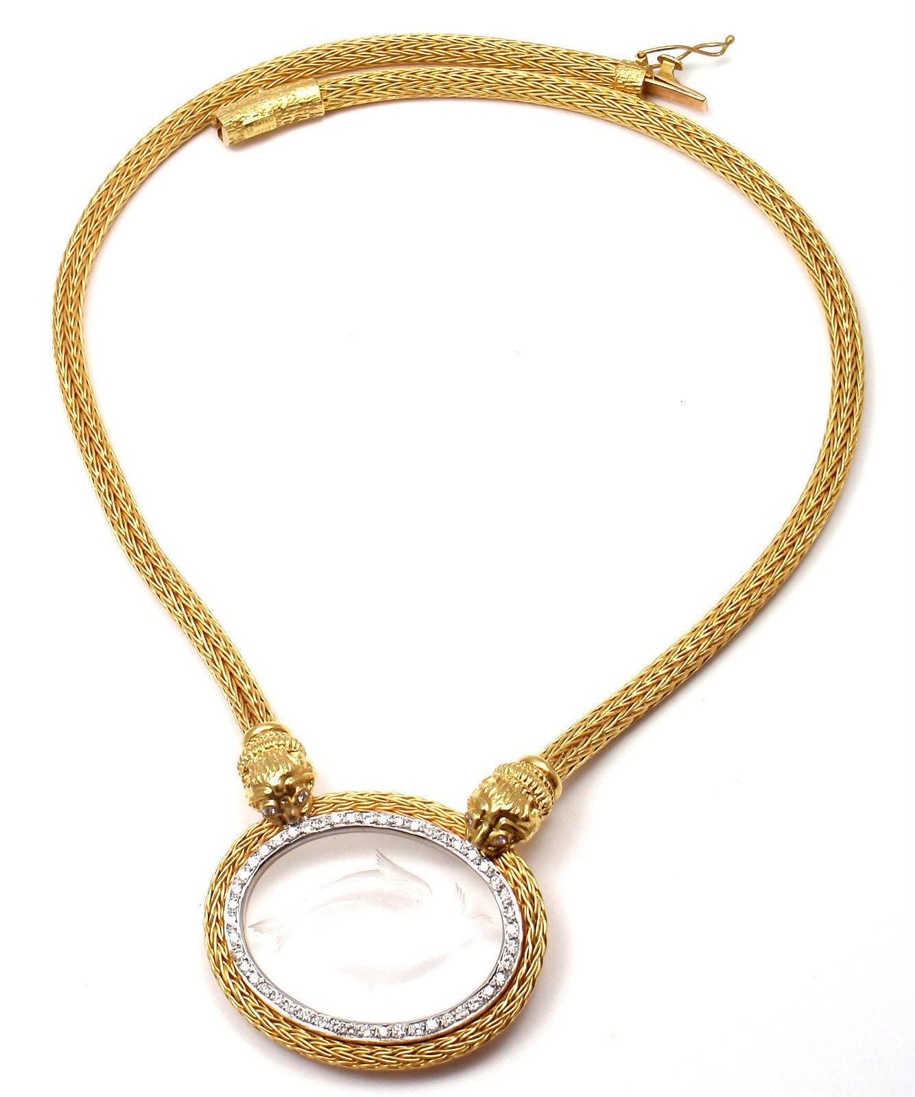 Ilias Lalaounis Greece Rock Crystal Diamond Gold Dolphin Necklace 4