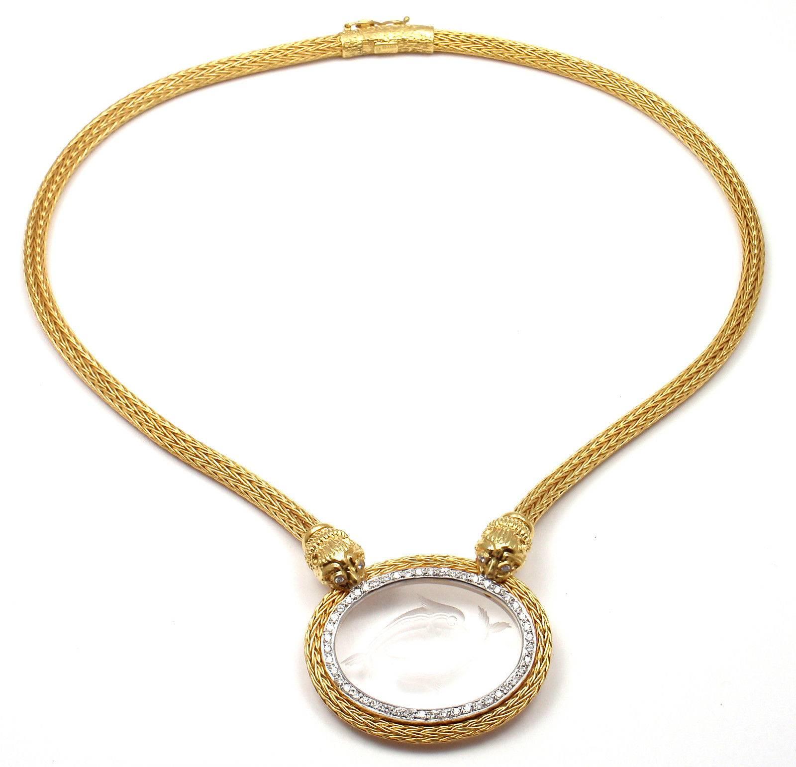 Ilias Lalaounis Greece Rock Crystal Diamond Gold Dolphin Necklace 5