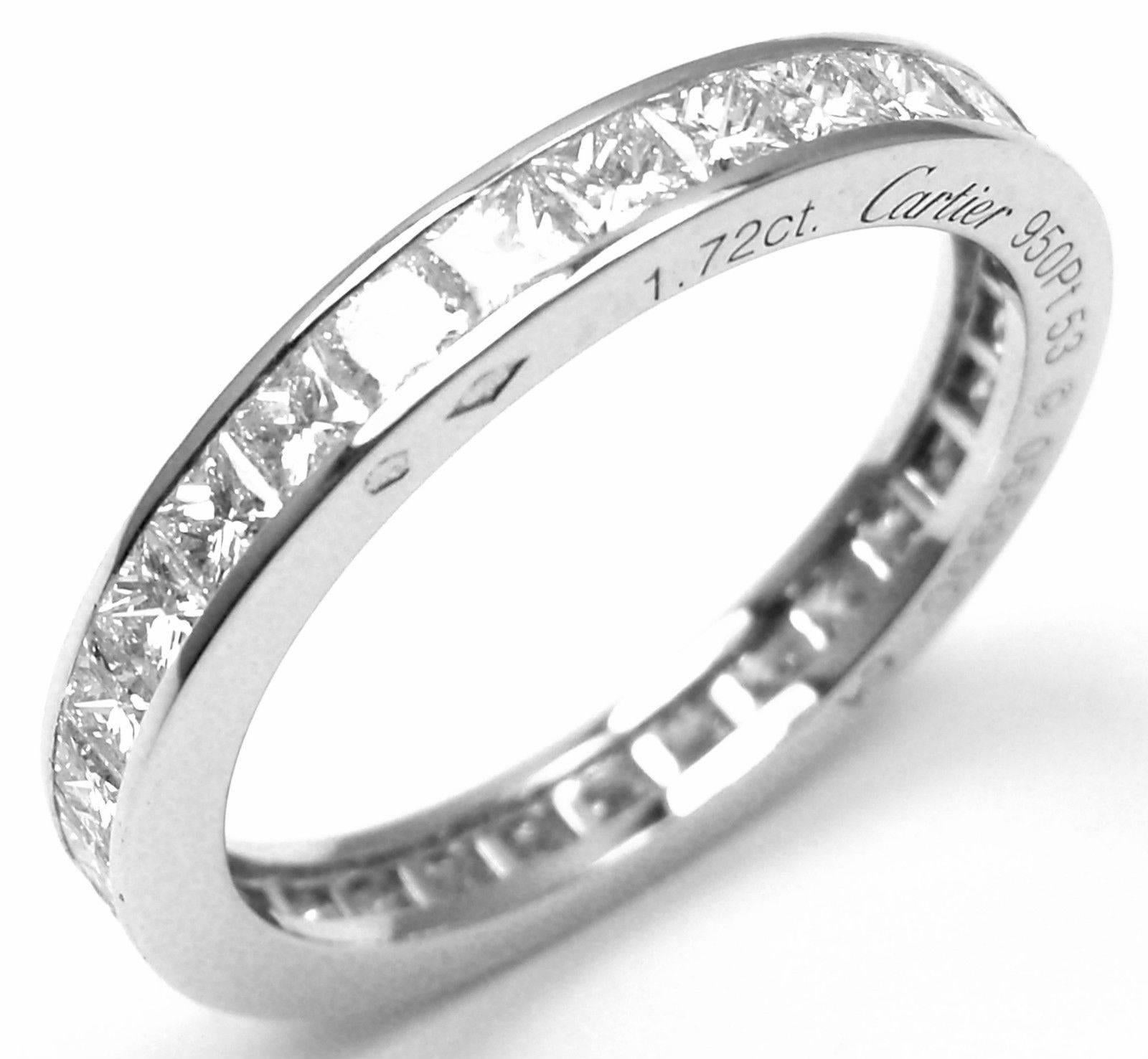 Cartier Princess Cut Diamond Platinum Eternity Band Ring In New Condition In Holland, PA