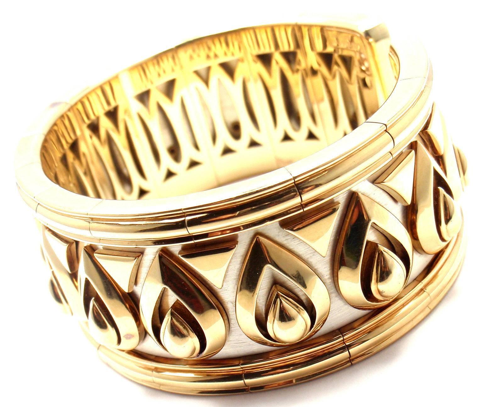 Women's or Men's Cartier Wide Two Color Gold Cuff Bangle Bracelet