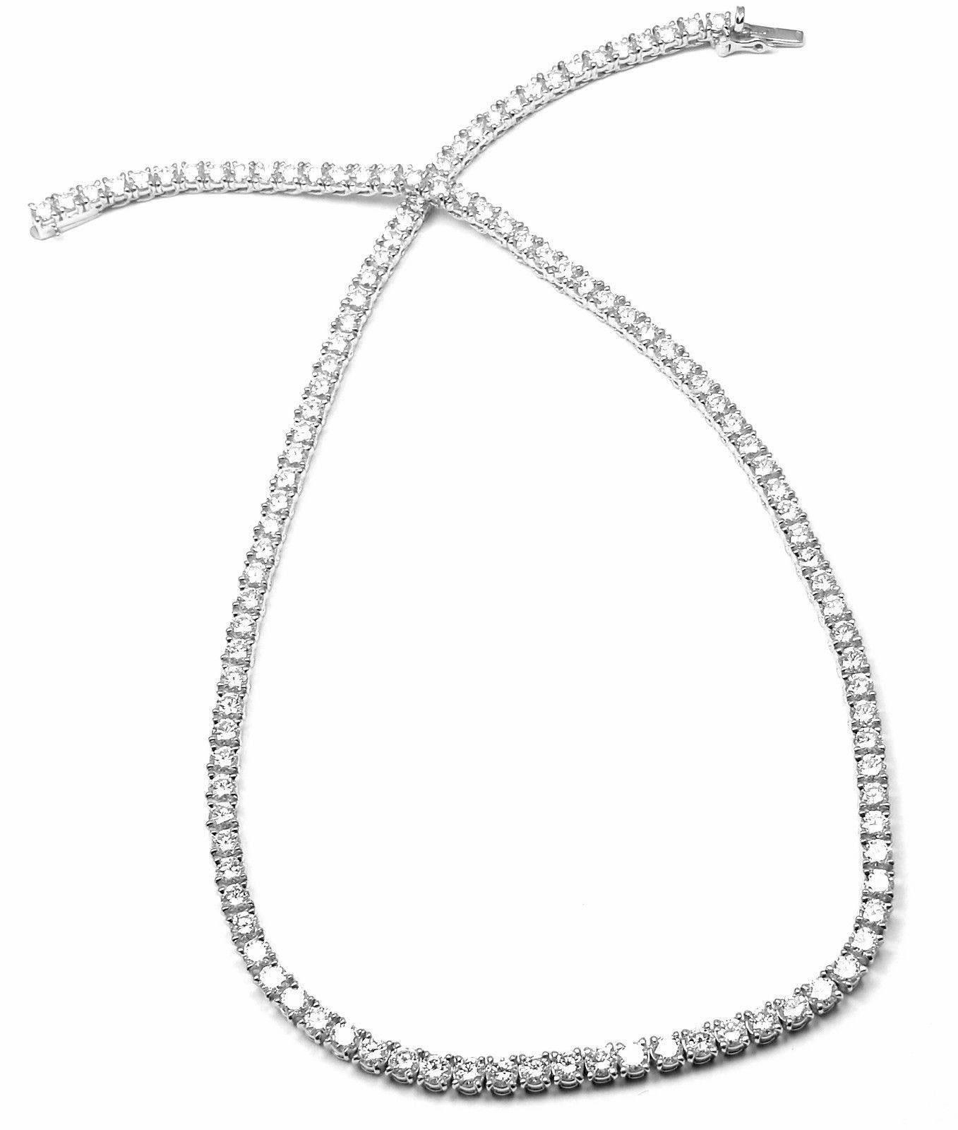 Platinum 15.47ct Diamond Tennis Line Necklace by Cartier.
With 119 round brilliant cut diamonds VVS1 clarity, E color total weight approx. 15.47ct
This necklace comes with an original Cartier box and a Cartier service paper from Cartier NY.

The