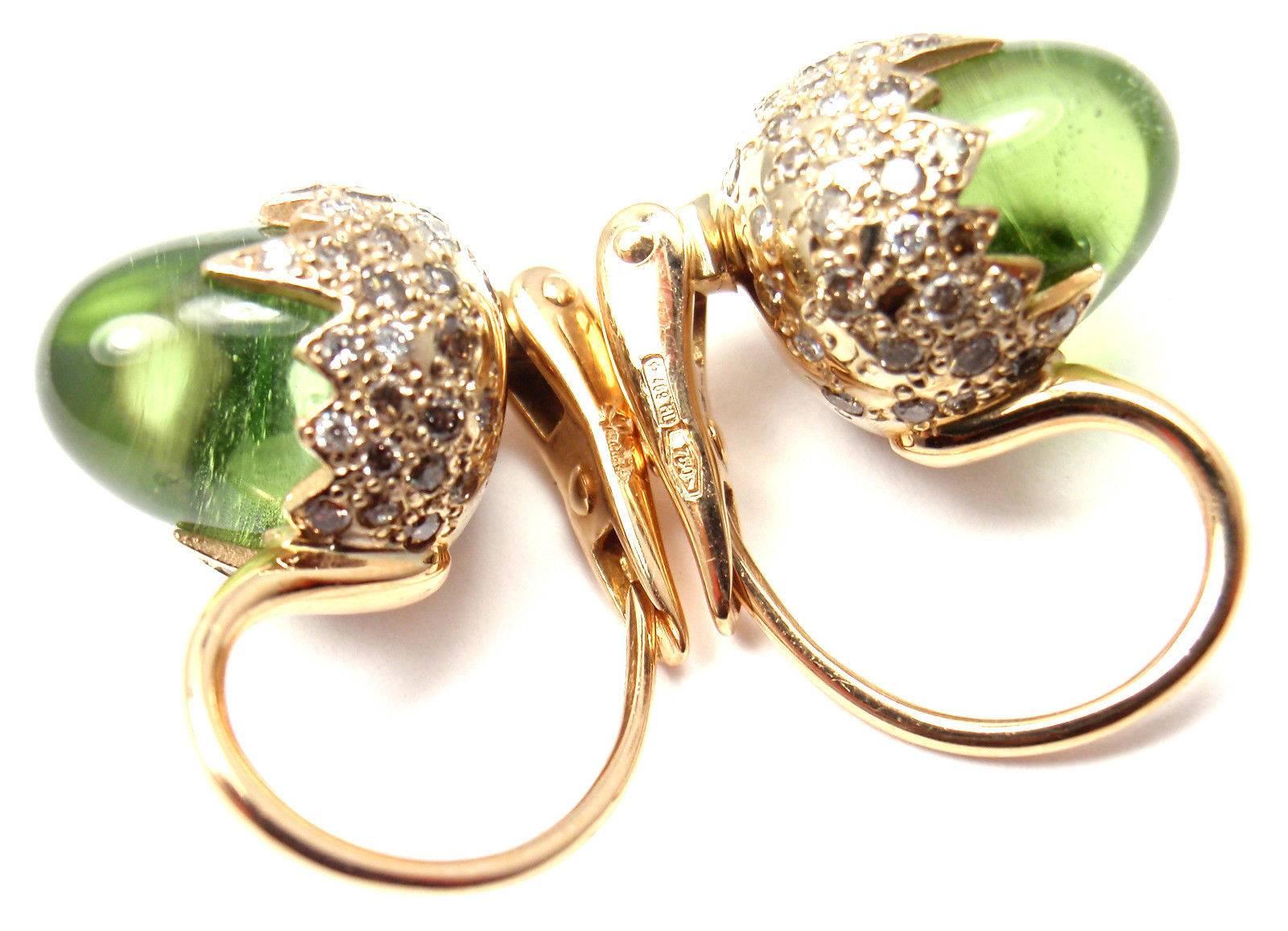 Women's or Men's Pomellato Chimera Peridot Diamond Two Color Gold Earrings