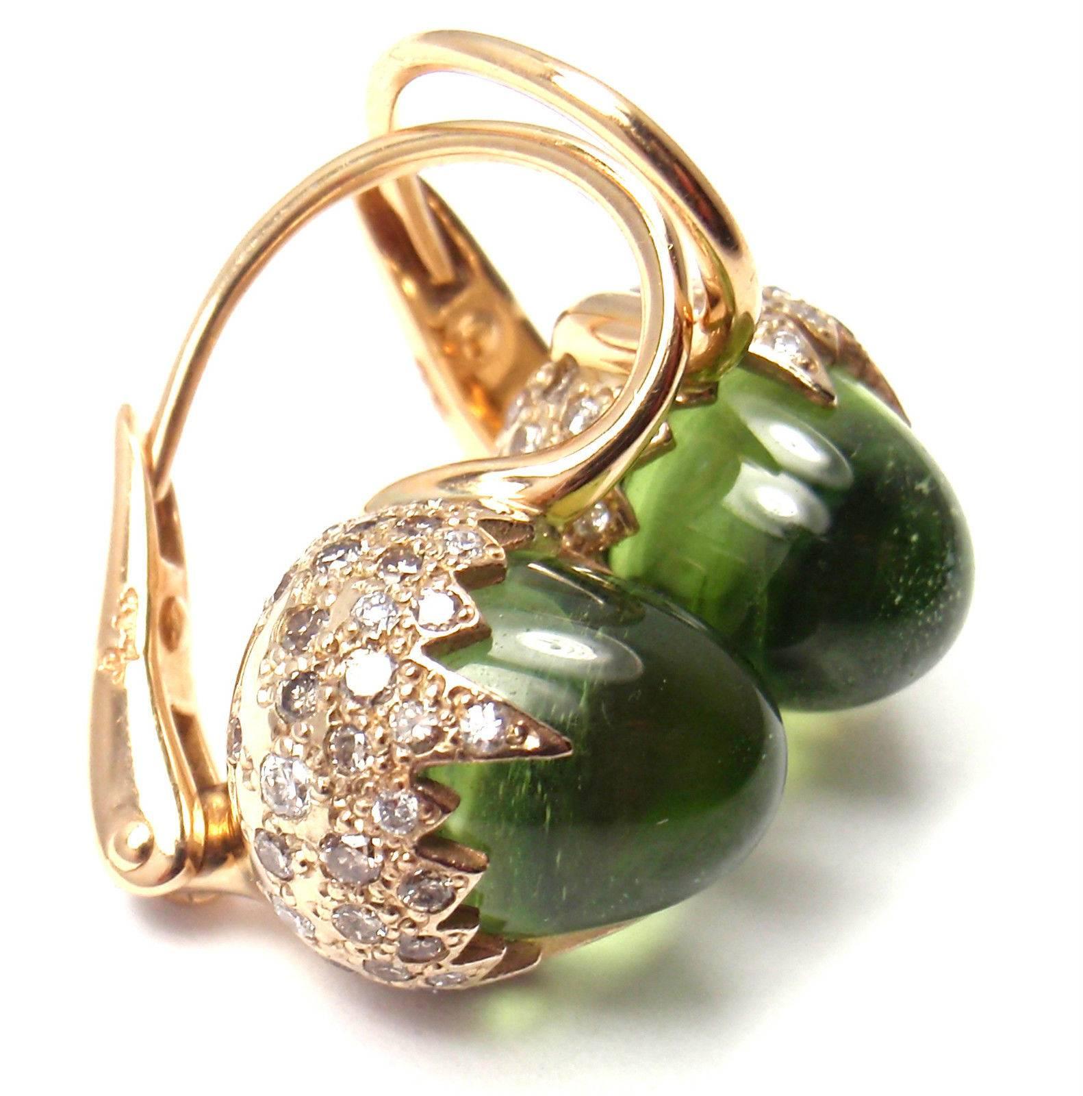 Pomellato Chimera Peridot Diamond Two Color Gold Earrings In New Condition In Holland, PA